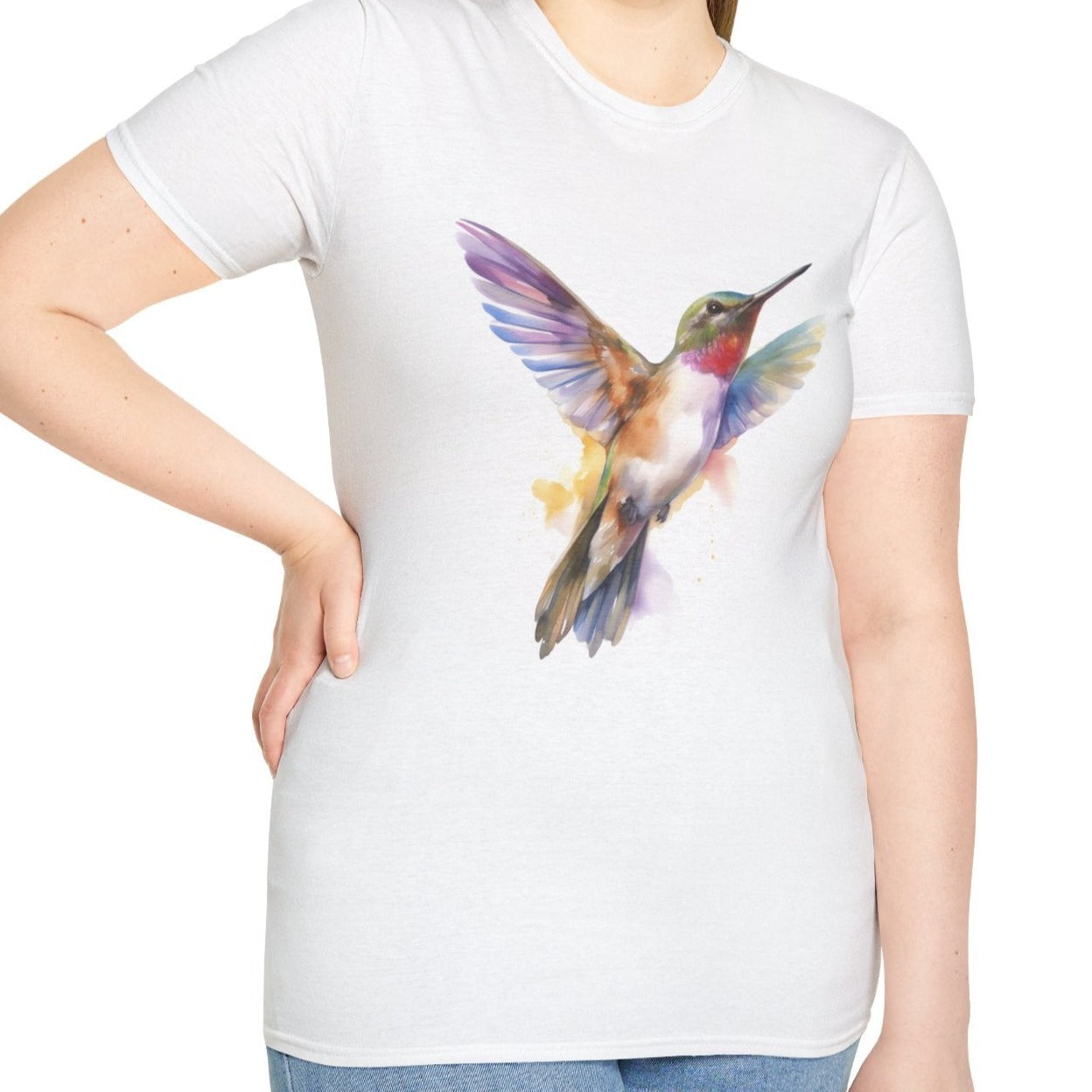 Hummingbird, Vibrant Watercolor Tee-Adult Tees-Wild Pour