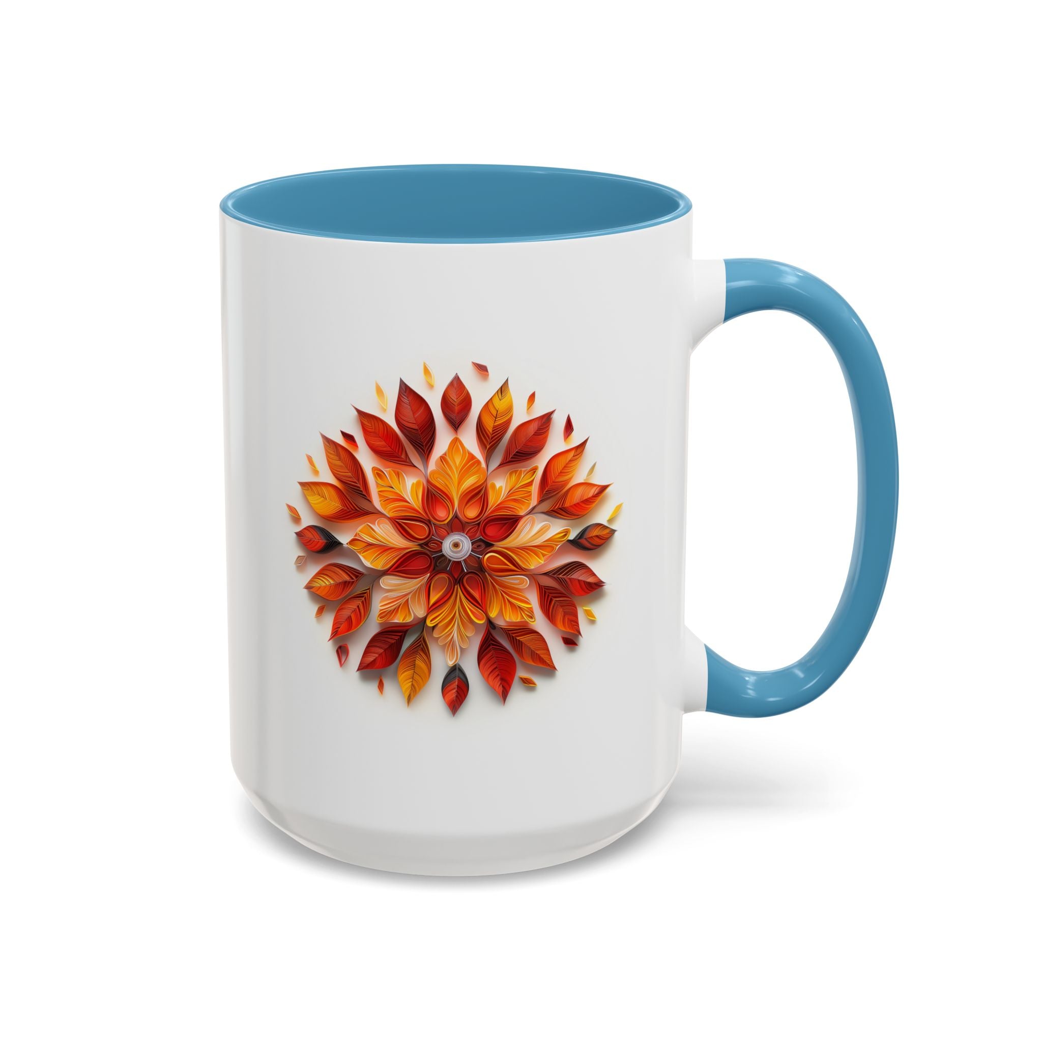 Autumn Leaves, Paper Quilling Mug - Available in a variety of vibrant accent colors, and in 15oz and 11oz sizes. Dishwasher and microwave safe.