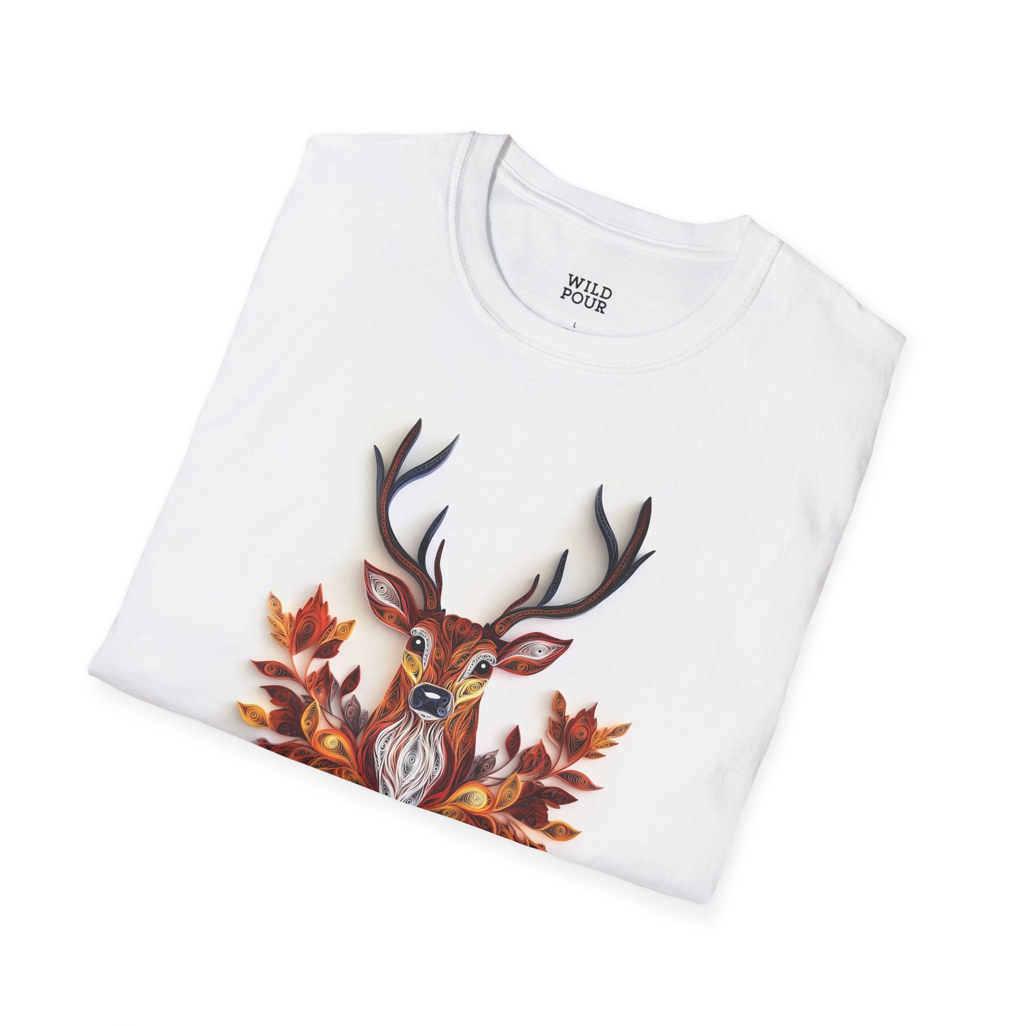 Deer with Fall Leaves, Paper Quilling Tee-Adult Tees-Wild Pour