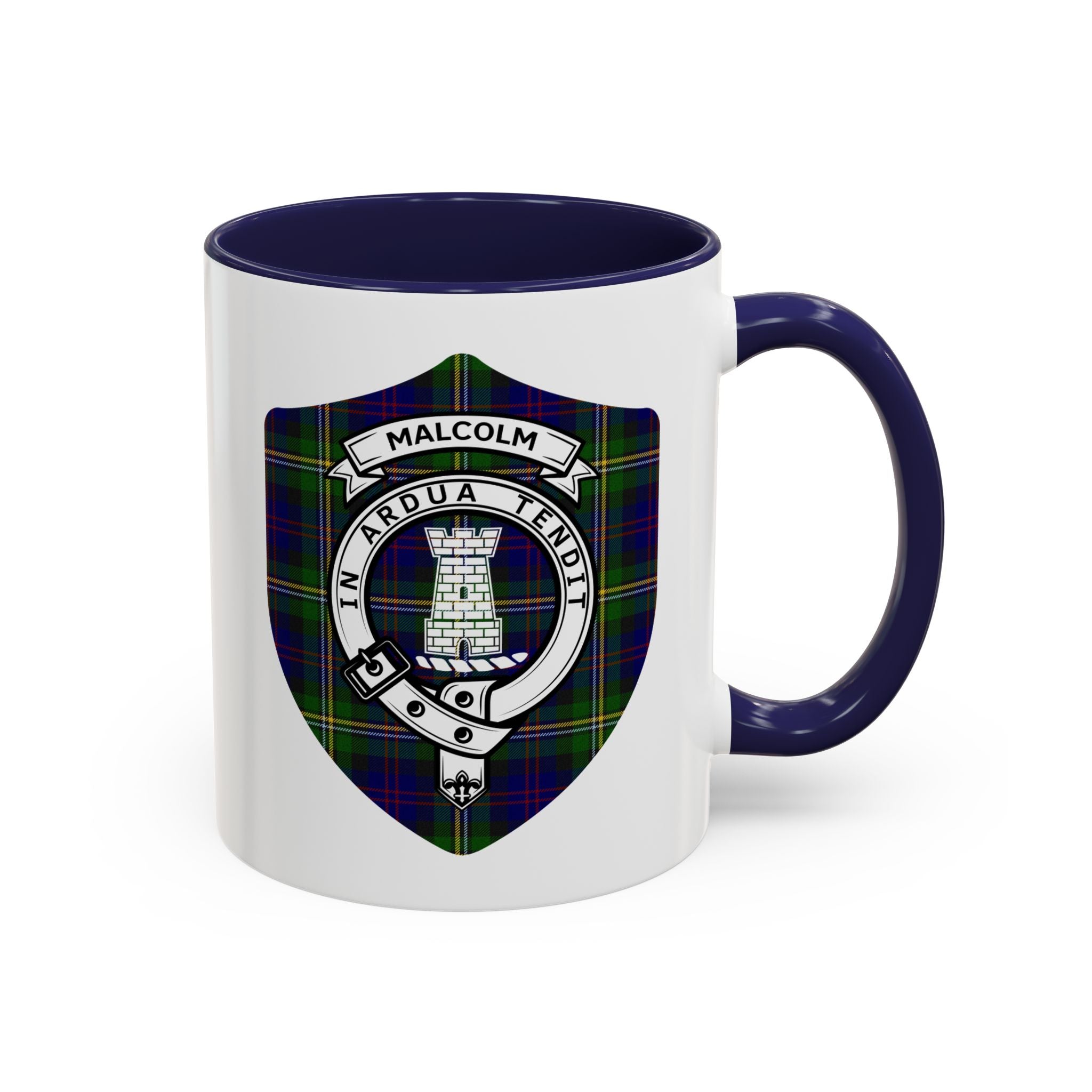 Clan Malcolm Tartan Pattern and Crest Mug