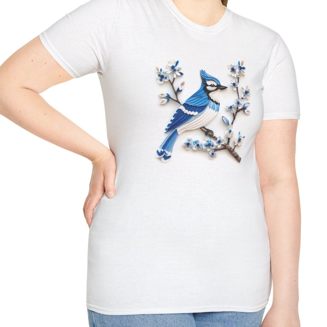 Blue Jay, Paper Quilling Tee-Adult Tees-Wild Pour