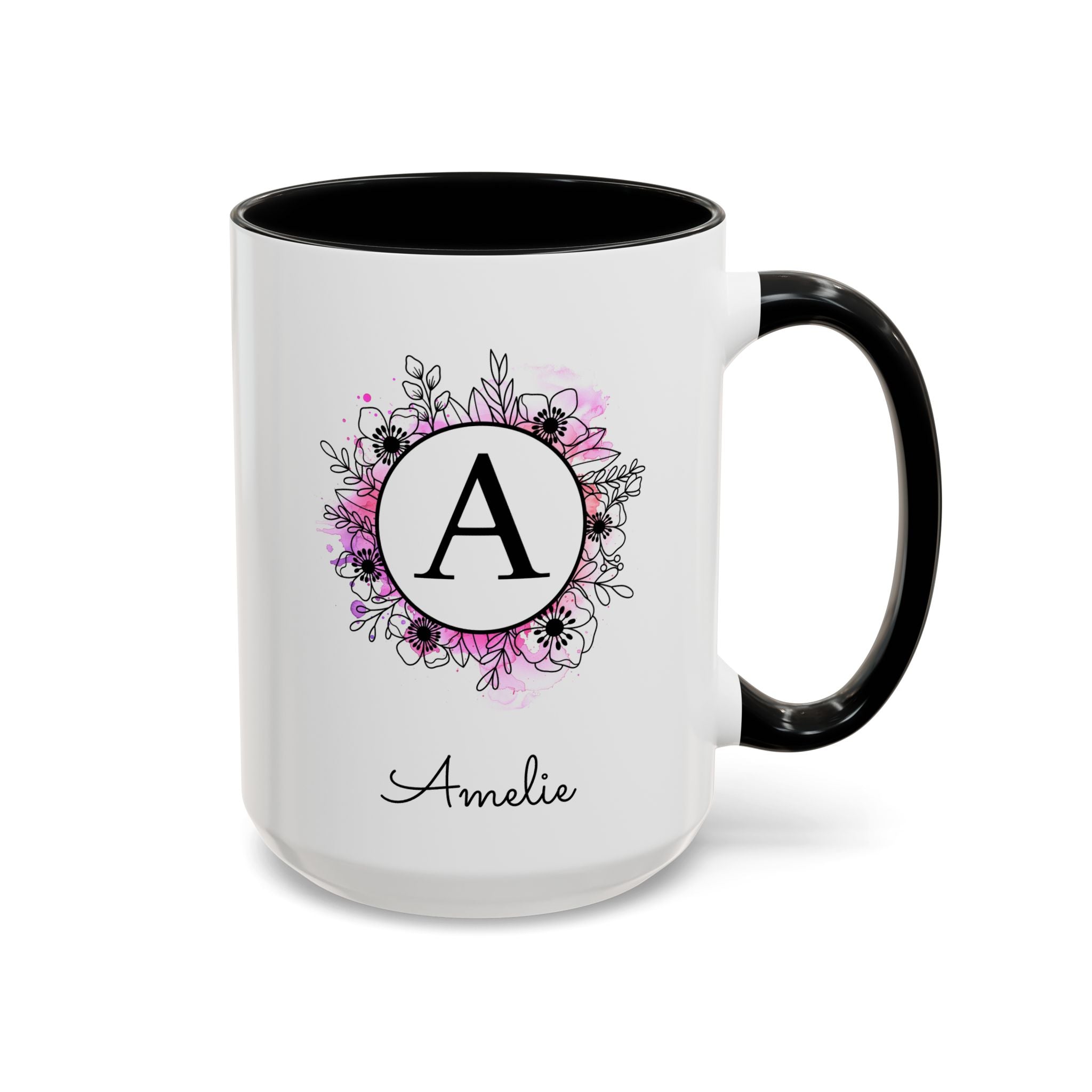 Floral Watercolor Initial and Name, Personalized Monogram Mug-Mug-Wild Pour