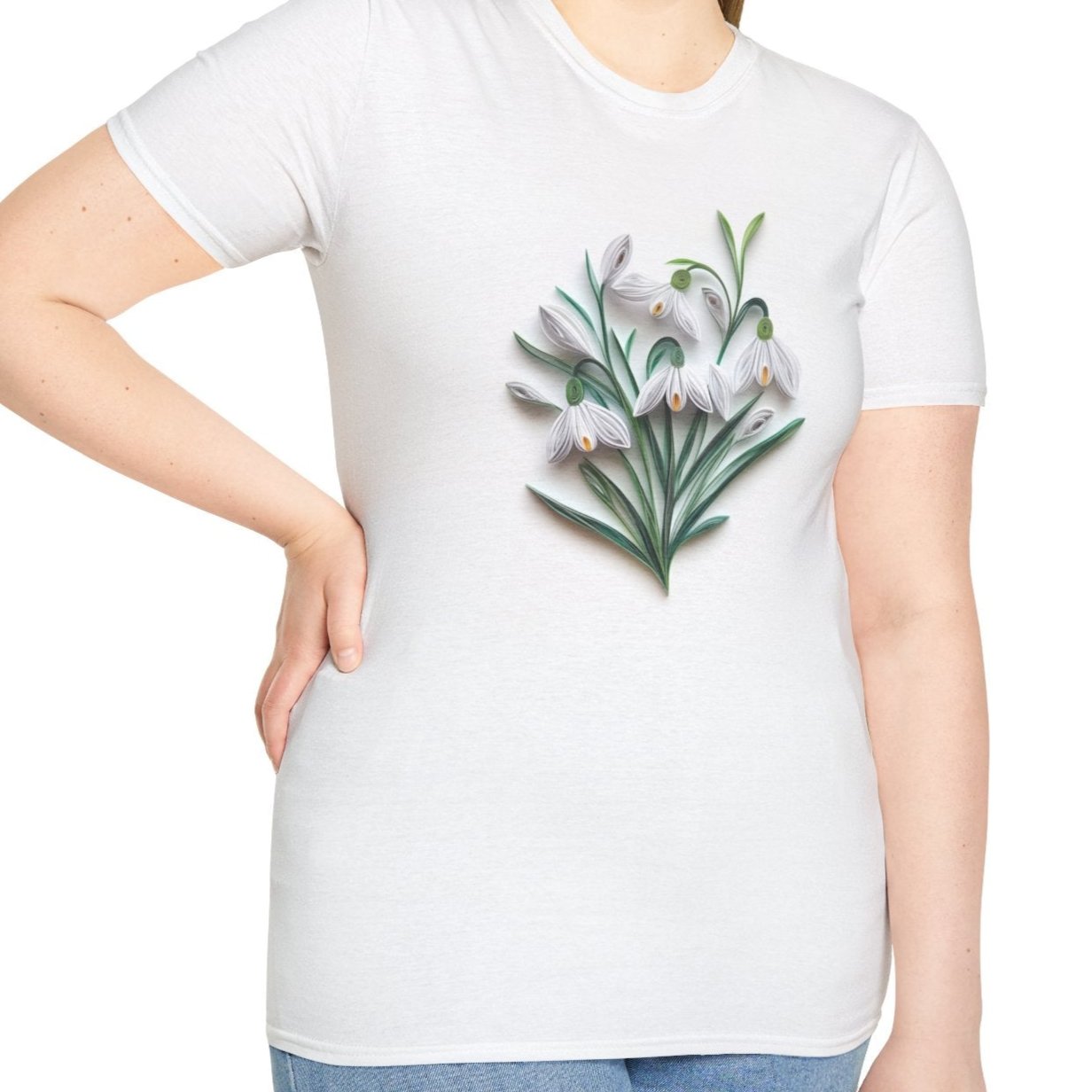 January Snowdrop, Birth Month Paper Quilling Tee-Adult Tees-Wild Pour