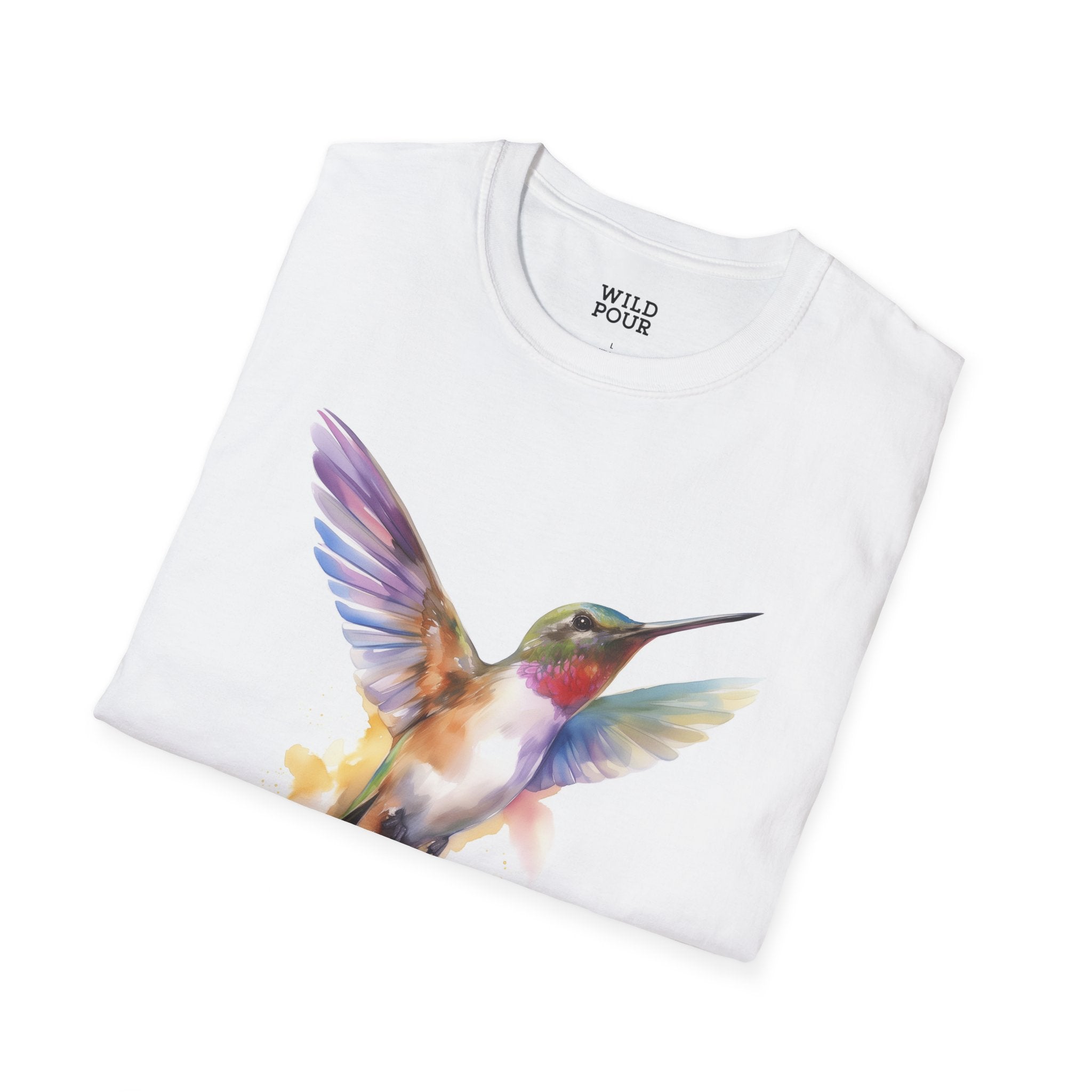 Hummingbird, Vibrant Watercolor Tee-Adult Tees-Wild Pour