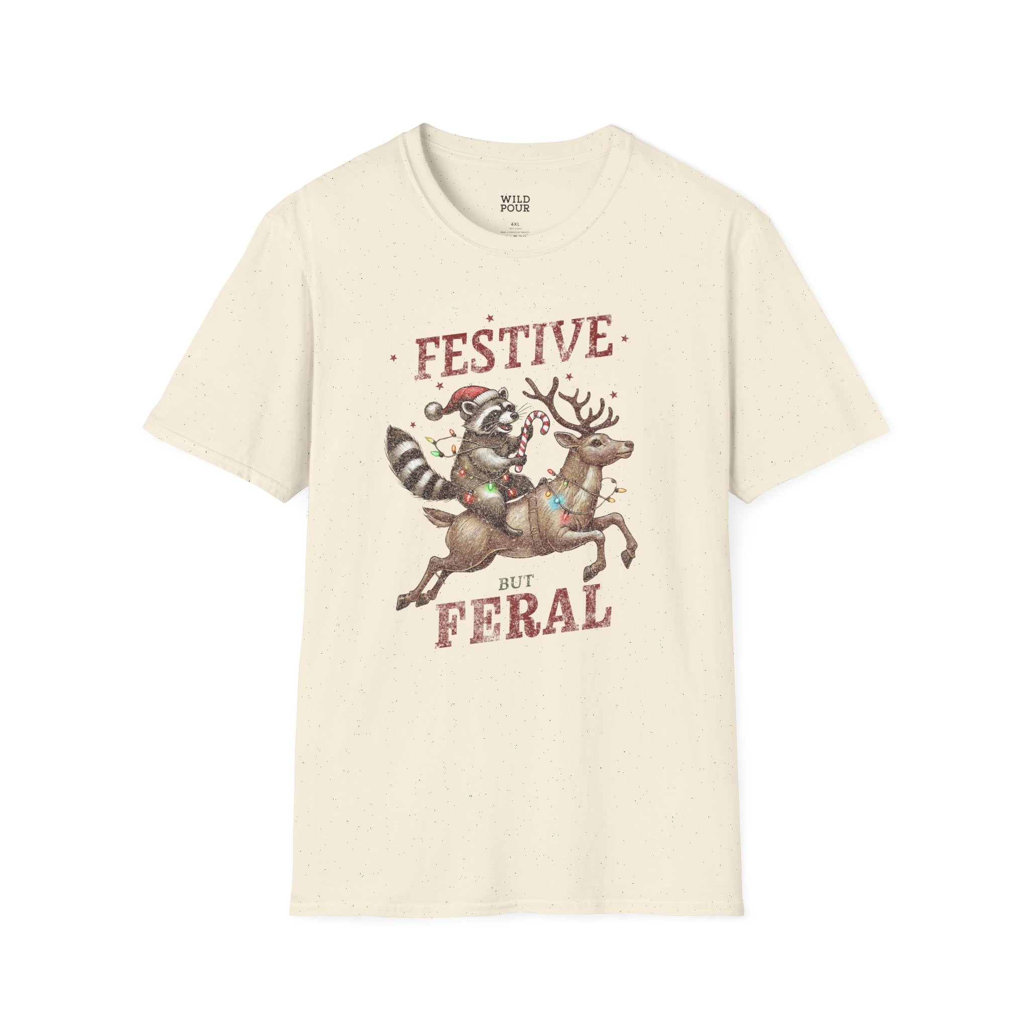 Festive But Feral, Christmas Raccoon Tee-Adult Tees-Wild Pour