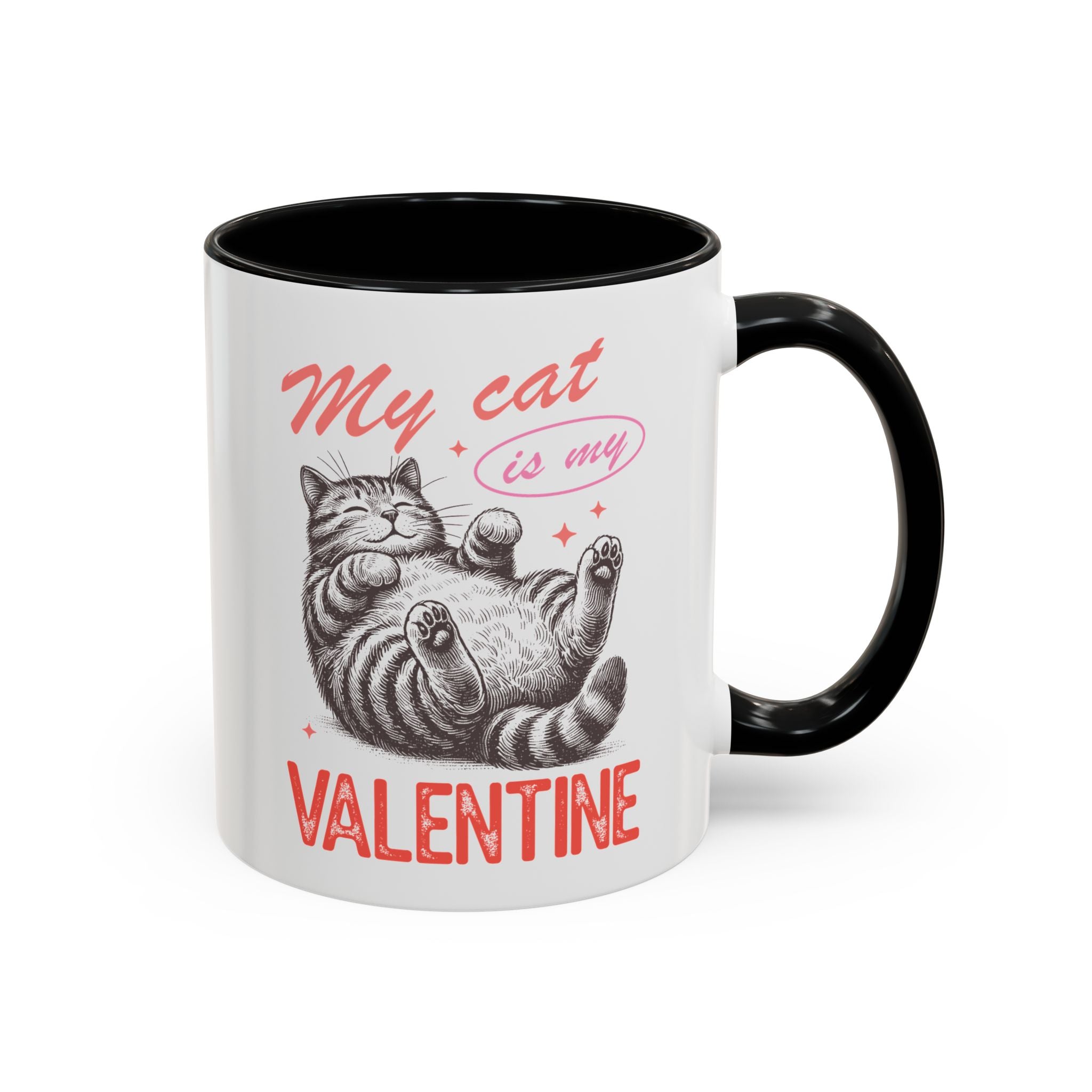 My Cat is My Valentine, Fat Cat Anti-Valentine's Day Mug - Available in a variety of vibrant accent colors, and in 15oz and 11oz sizes. Dishwasher and microwave safe.