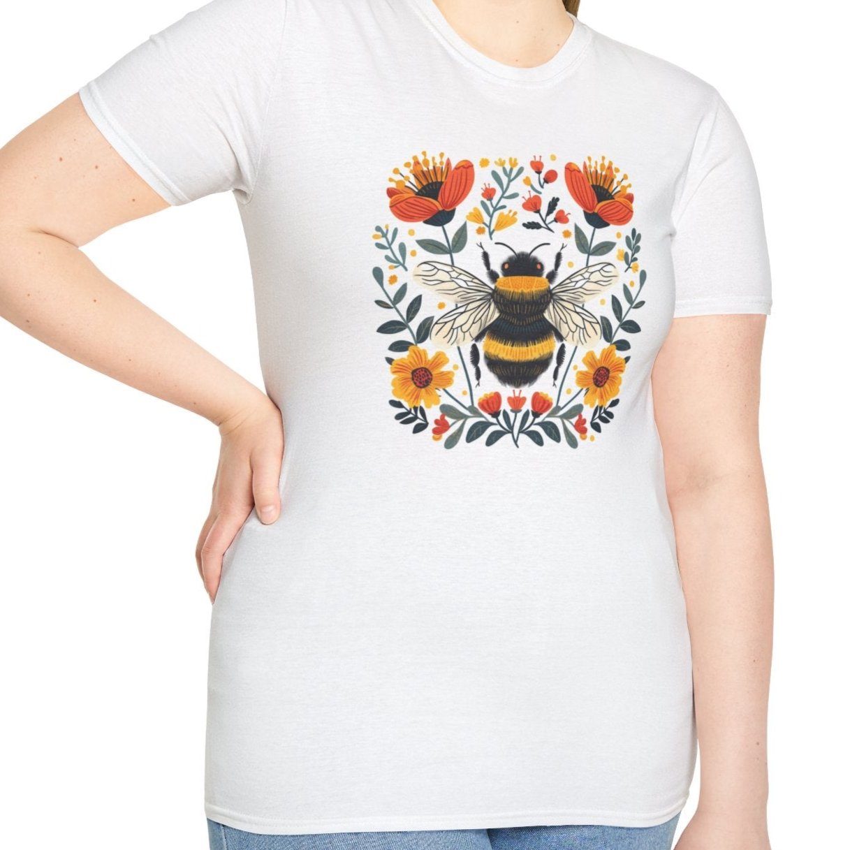 Bumblebee, Folk Art Tee-Adult Tees-Wild Pour