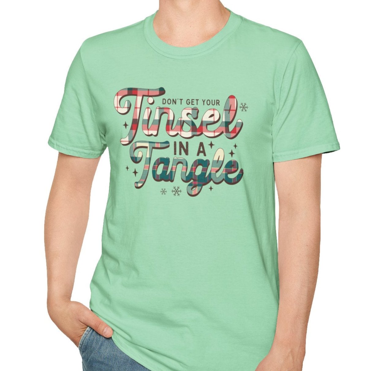 Don't Get Your Tinsel in a Tangle, Plaid Tee-Adult Tees-Wild Pour