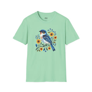 Blue Bird, Folk Art Tee-Adult Tees-Wild Pour