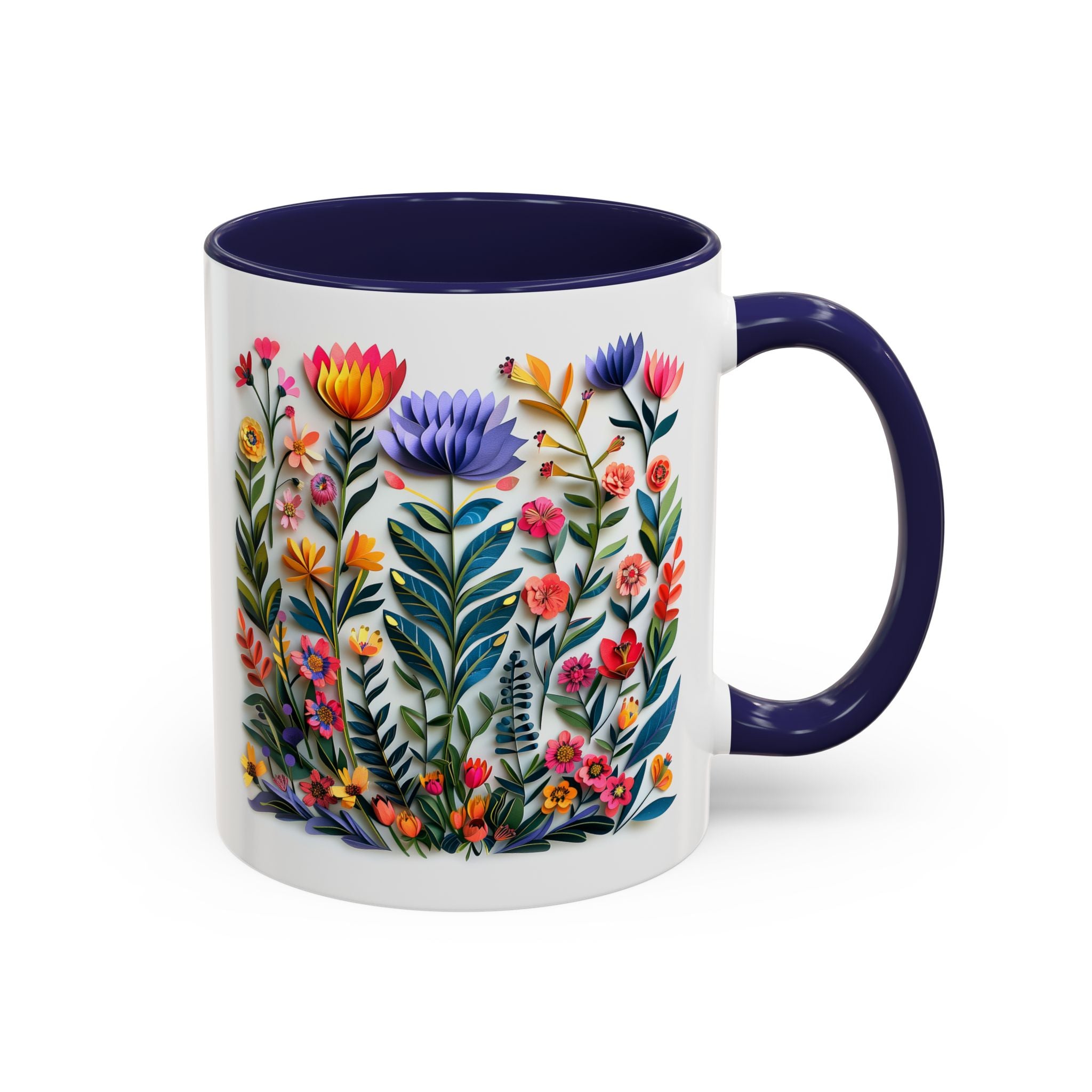 Wildflowers, Paper Quilling Mug - Available in a variety of vibrant accent colors, and in 15oz and 11oz sizes. Dishwasher and microwave safe.