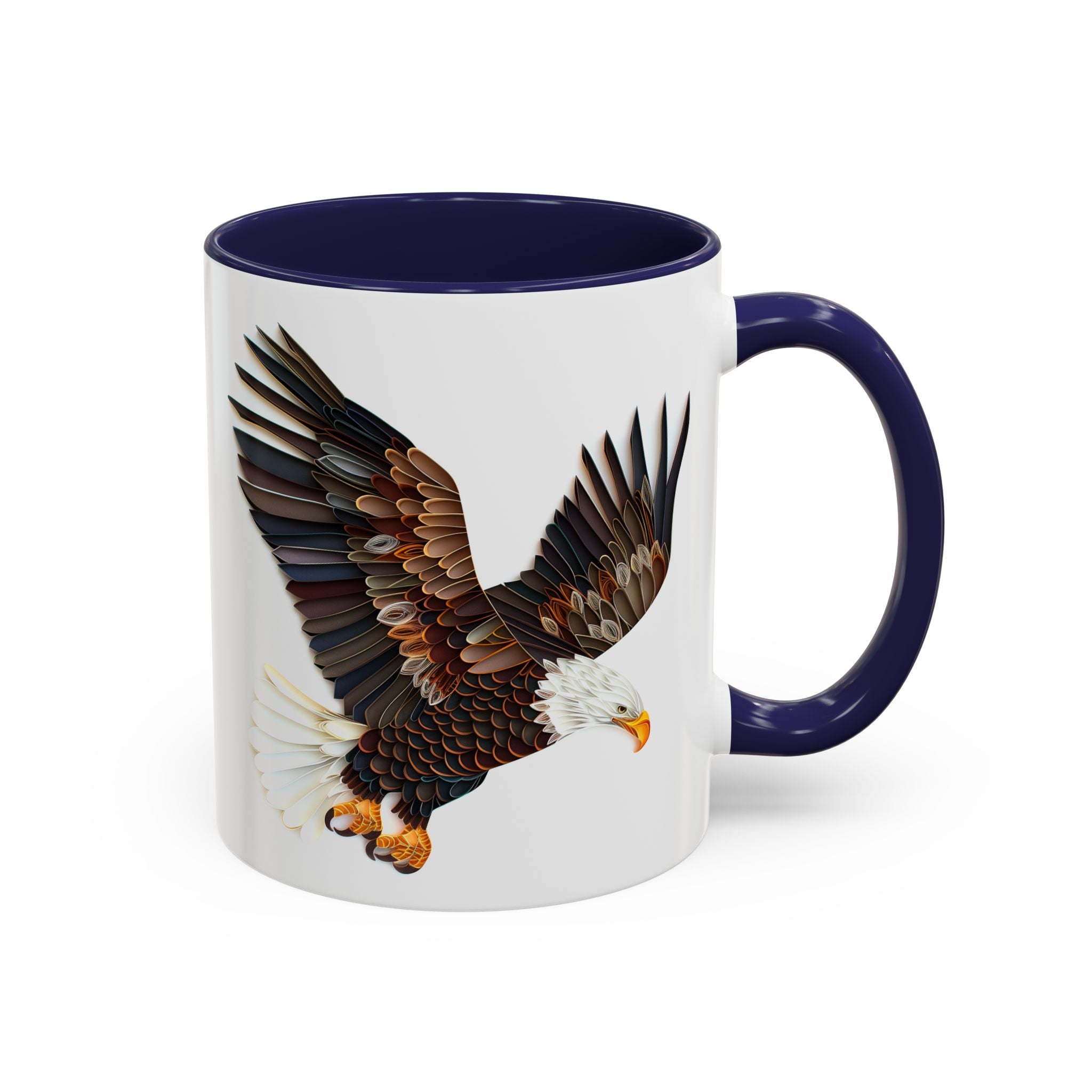 Bald Eagle, Paper Quilling Mug - Available in a variety of vibrant accent colors, and in 15oz and 11oz sizes. Dishwasher and microwave safe.