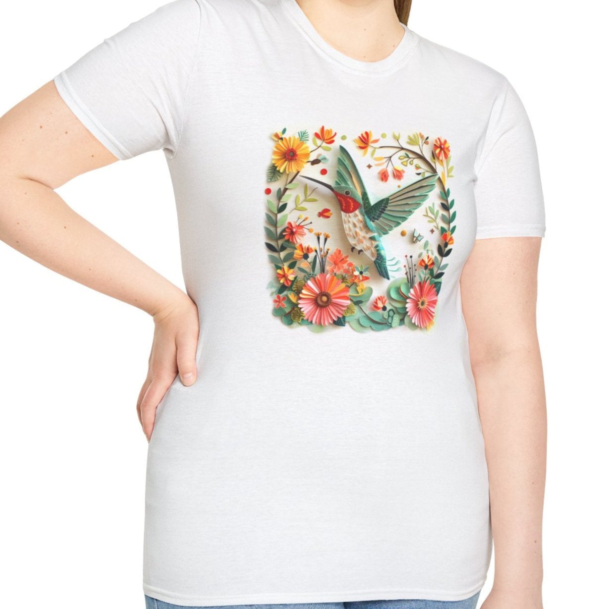 Hummingbird in Flight, Paper Quilling Tee-Adult Tees-Wild Pour