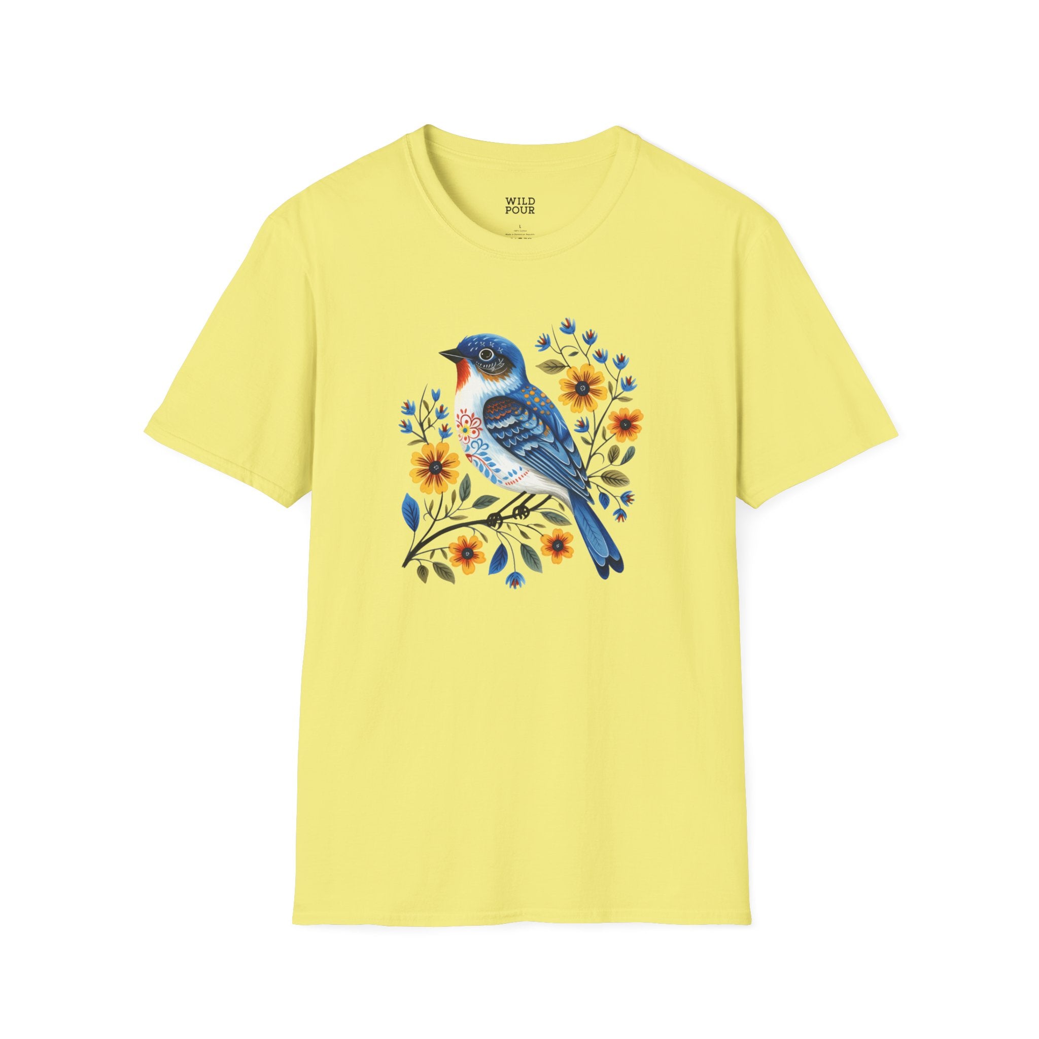 Blue Bird, Folk Art Tee-Adult Tees-Wild Pour