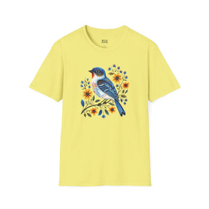 Blue Bird, Folk Art Tee-Adult Tees-Wild Pour