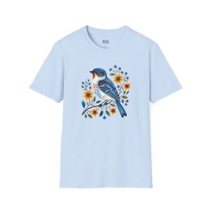 Blue Bird, Folk Art Tee-Adult Tees-Wild Pour