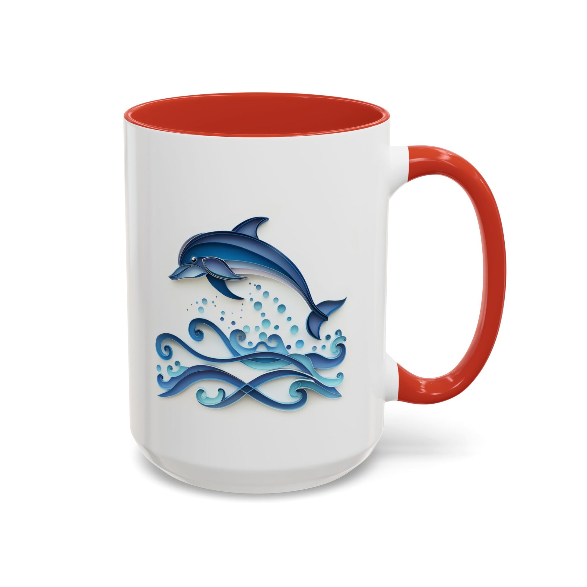Dolphin, Paper Quilling Mug - Available in a variety of vibrant accent colors, and in 15oz and 11oz sizes. Dishwasher and microwave safe.