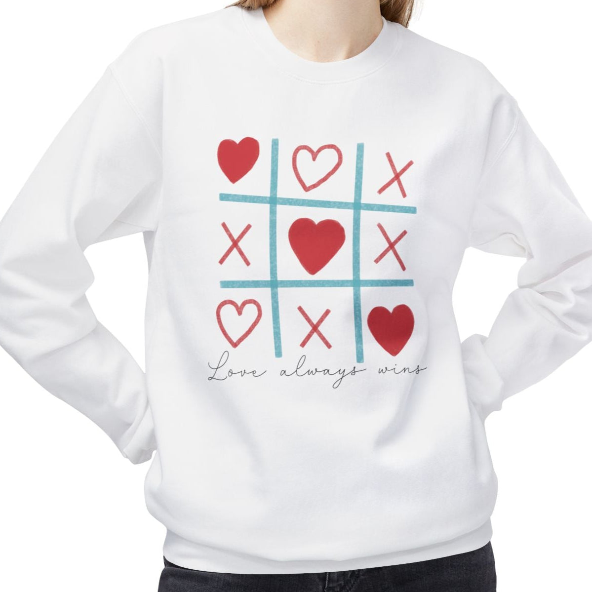 Love Always Wins, X's and O's Tic-Tac-Toe, Valentine's Day Sweatshirt - Ultra-soft and super comfy, our premium midweight unisex sweatshirts are perfect for any season.