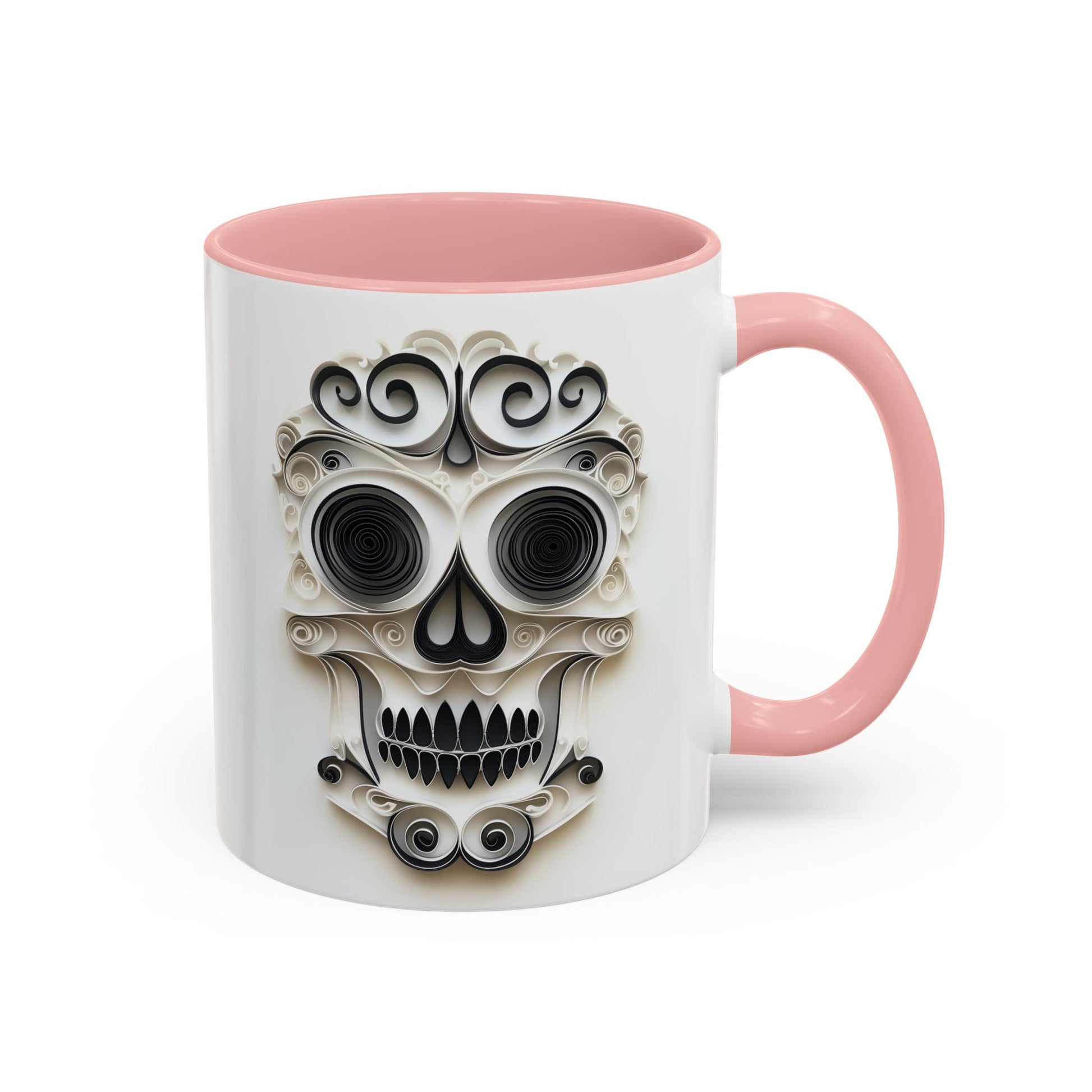 Black & White Skull, Paper Quilling Mug - Available in a variety of vibrant accent colors, and in 15oz and 11oz sizes. Dishwasher and microwave safe.