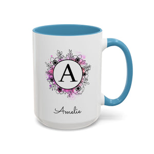 Floral Watercolor Initial and Name, Personalized Monogram Mug-Mug-Wild Pour