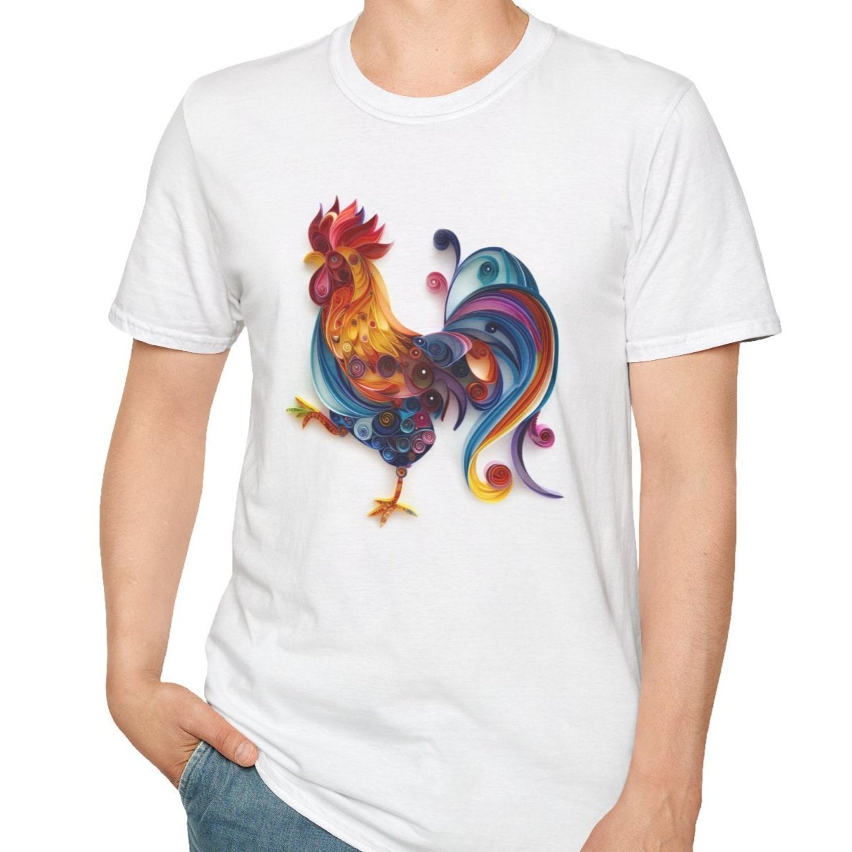 Rooster, Paper Quilling Tee-Adult Tees-Wild Pour