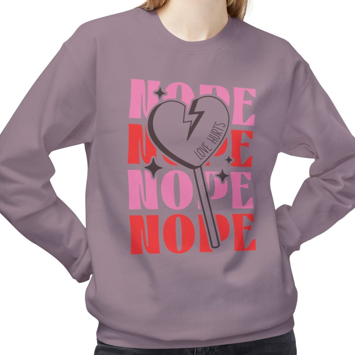 Nope, Love Hurts, Anti-Valentine's Day Sweatshirt - Ultra-soft and super comfy, our premium midweight unisex sweatshirts are perfect for any season.