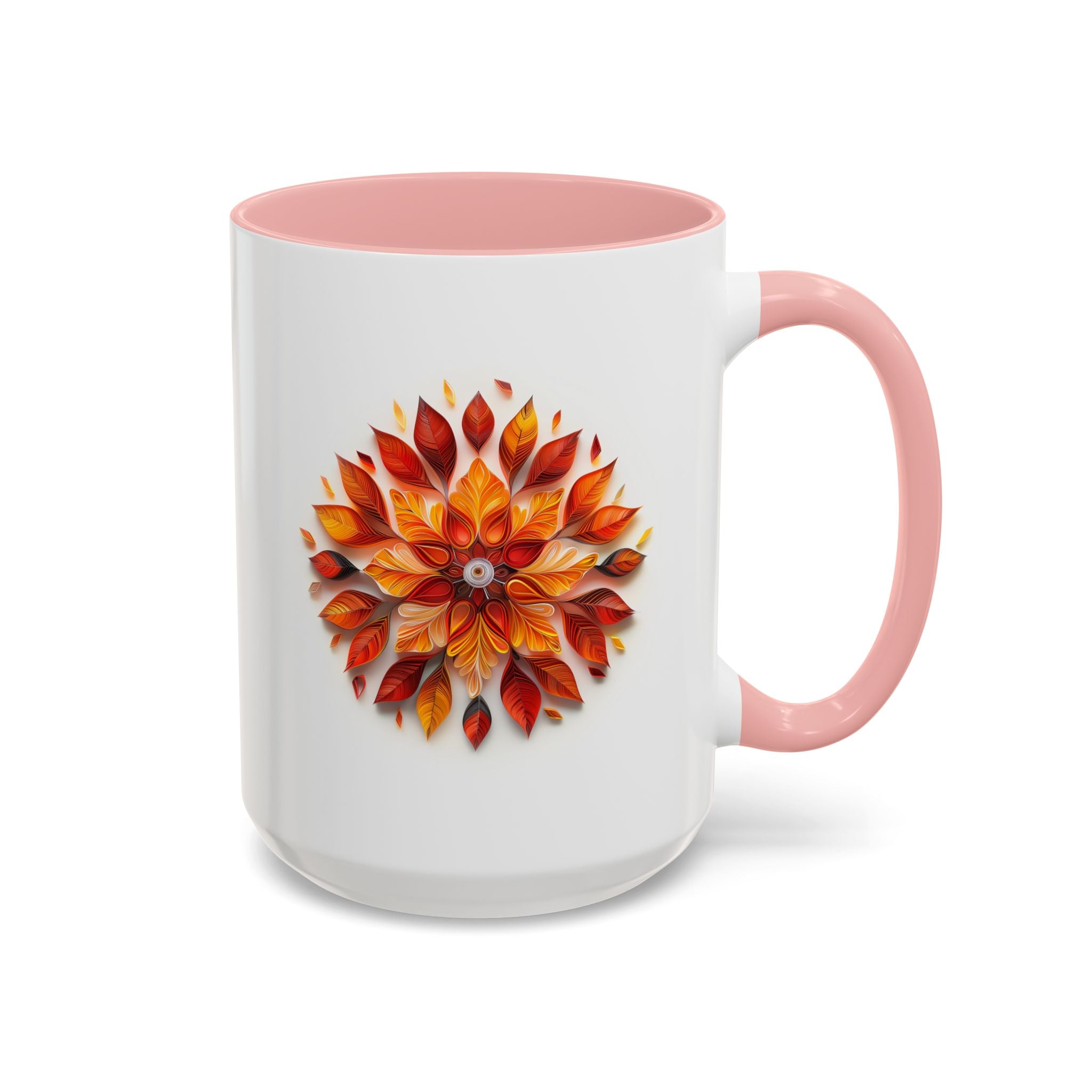 Autumn Leaves, Paper Quilling Mug - Available in a variety of vibrant accent colors, and in 15oz and 11oz sizes. Dishwasher and microwave safe.