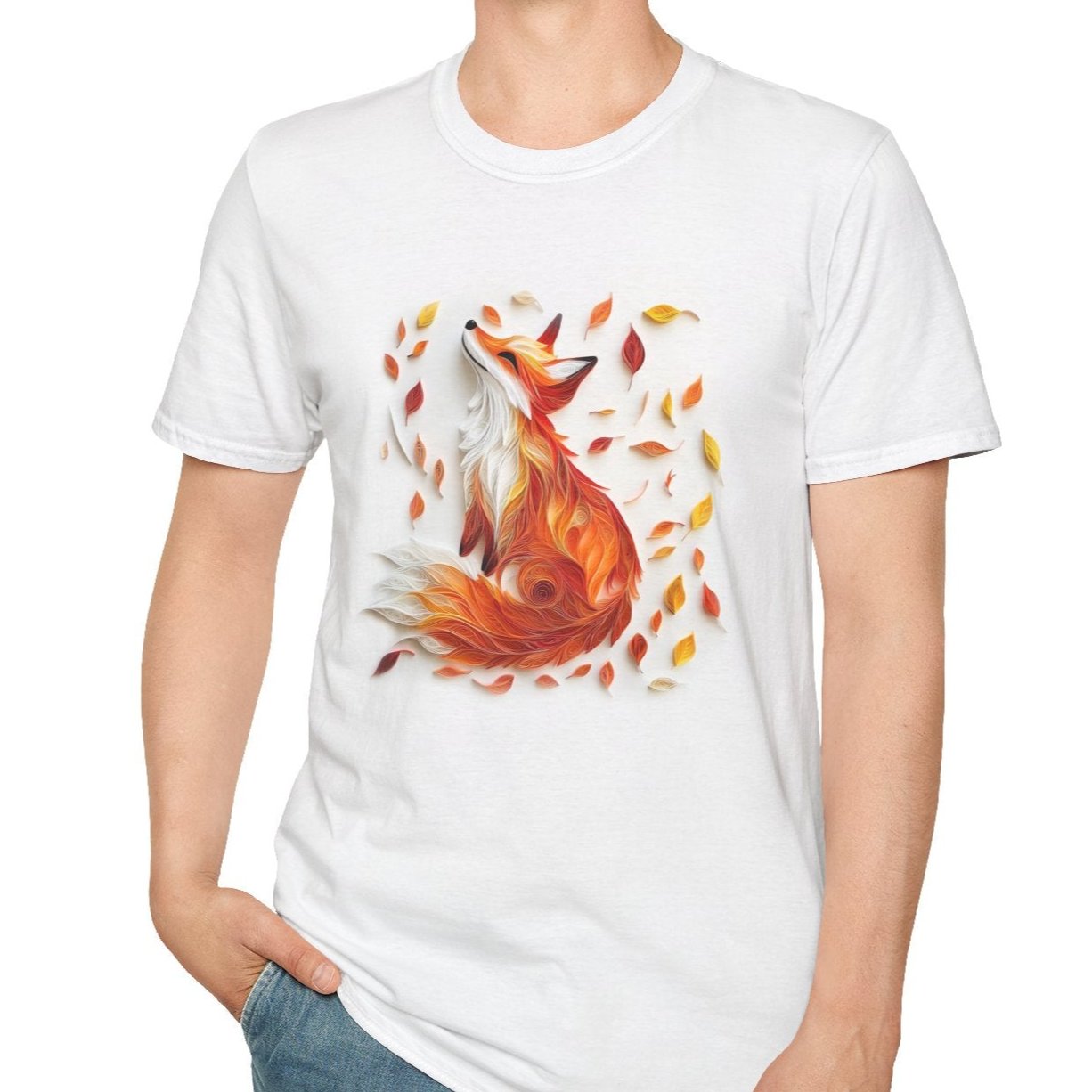 Fox in Fall Leaves, Paper Quilling Tee-Adult Tees-Wild Pour