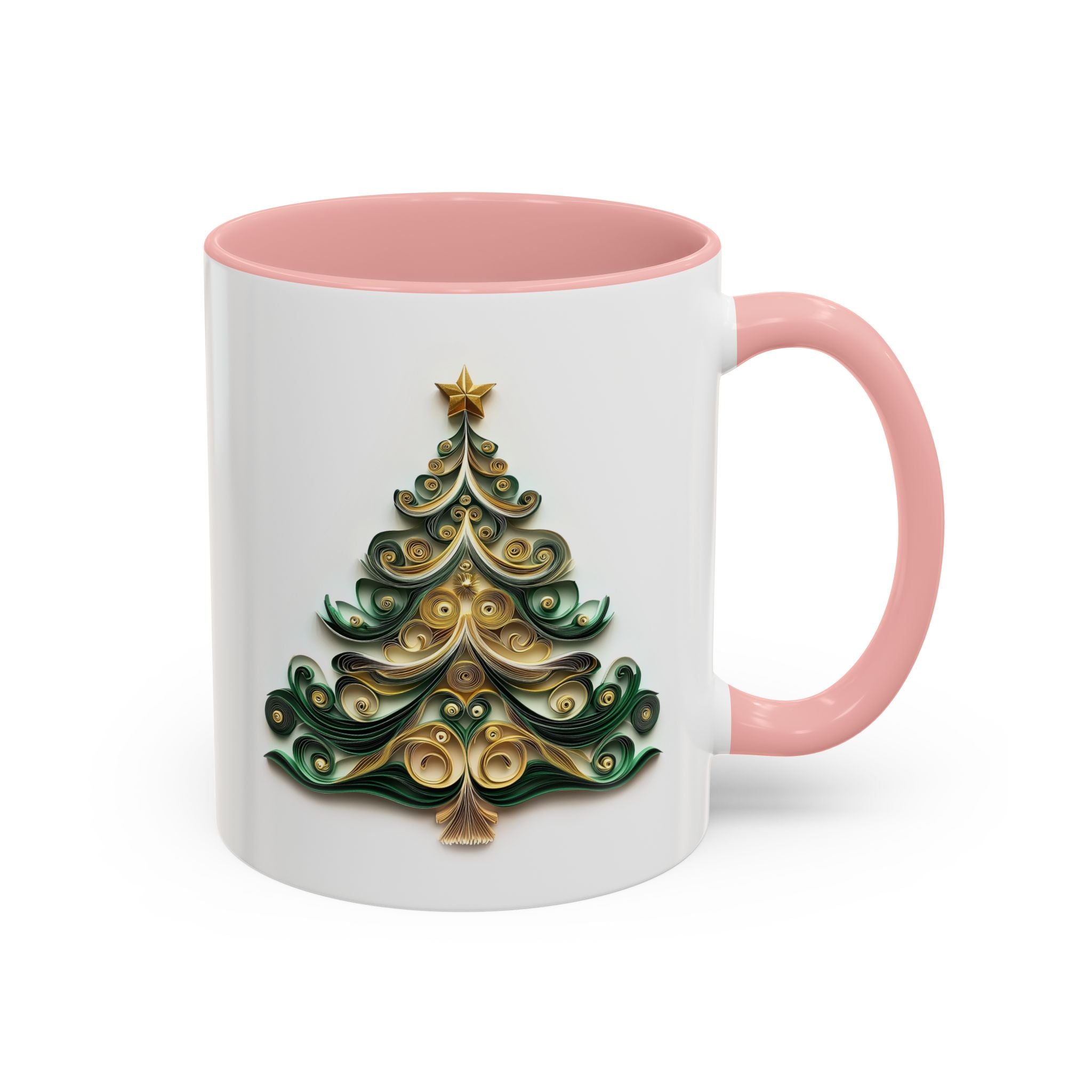 Christmas Tree, Green and Gold, Paper Quilling Mug-Mug-Wild Pour