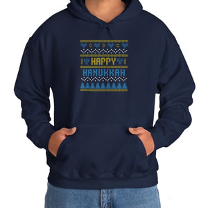 Happy Hanukkah, Ugly Sweater Hoodie-Hoodie-Wild Pour