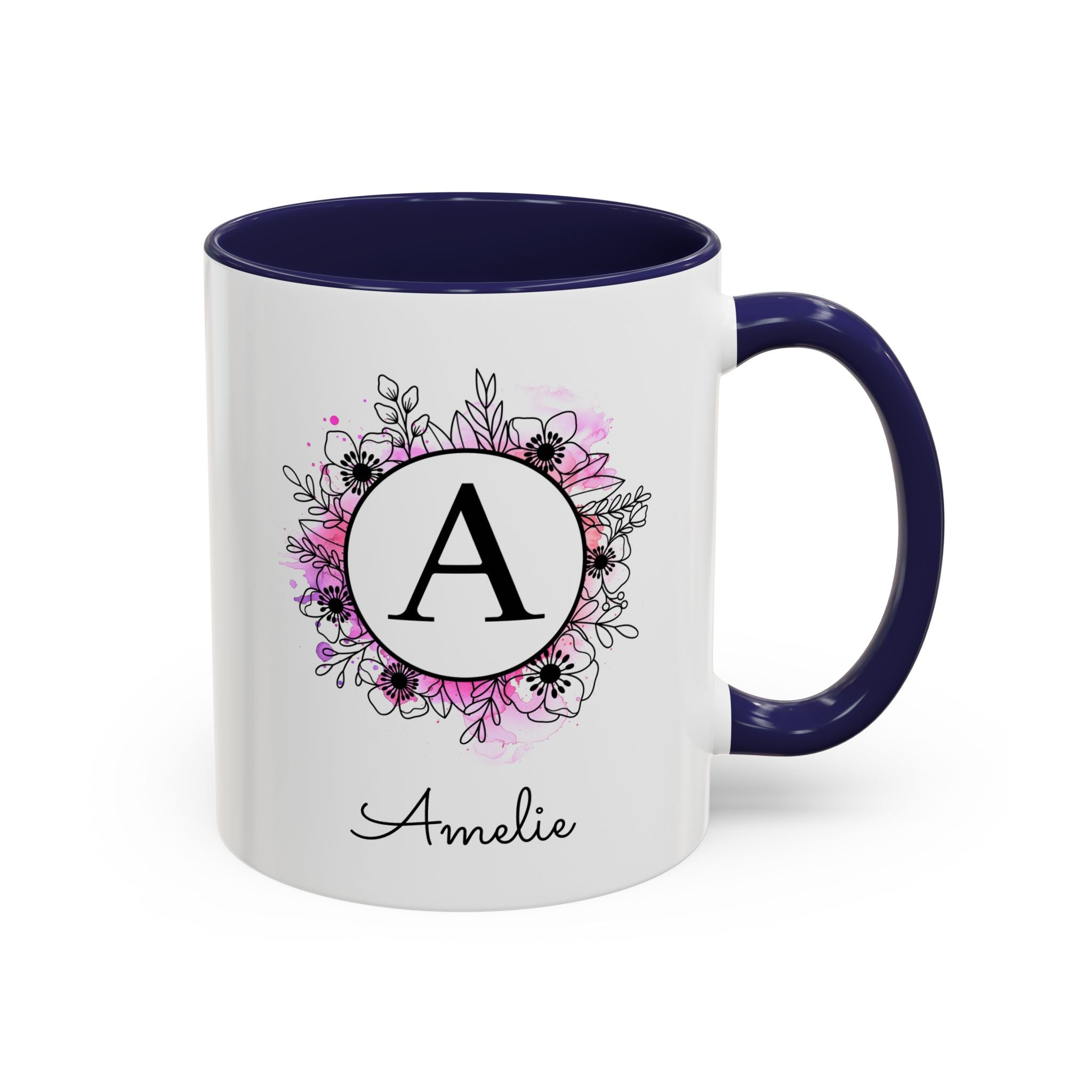 Floral Watercolor Initial and Name, Personalized Monogram Mug-Mug-Wild Pour