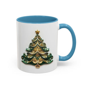 Christmas Tree, Green and Gold, Paper Quilling Mug-Mug-Wild Pour