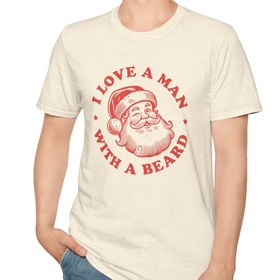 I Love a Man With a Beard, Funny Santa Tee-Adult Tees-Wild Pour