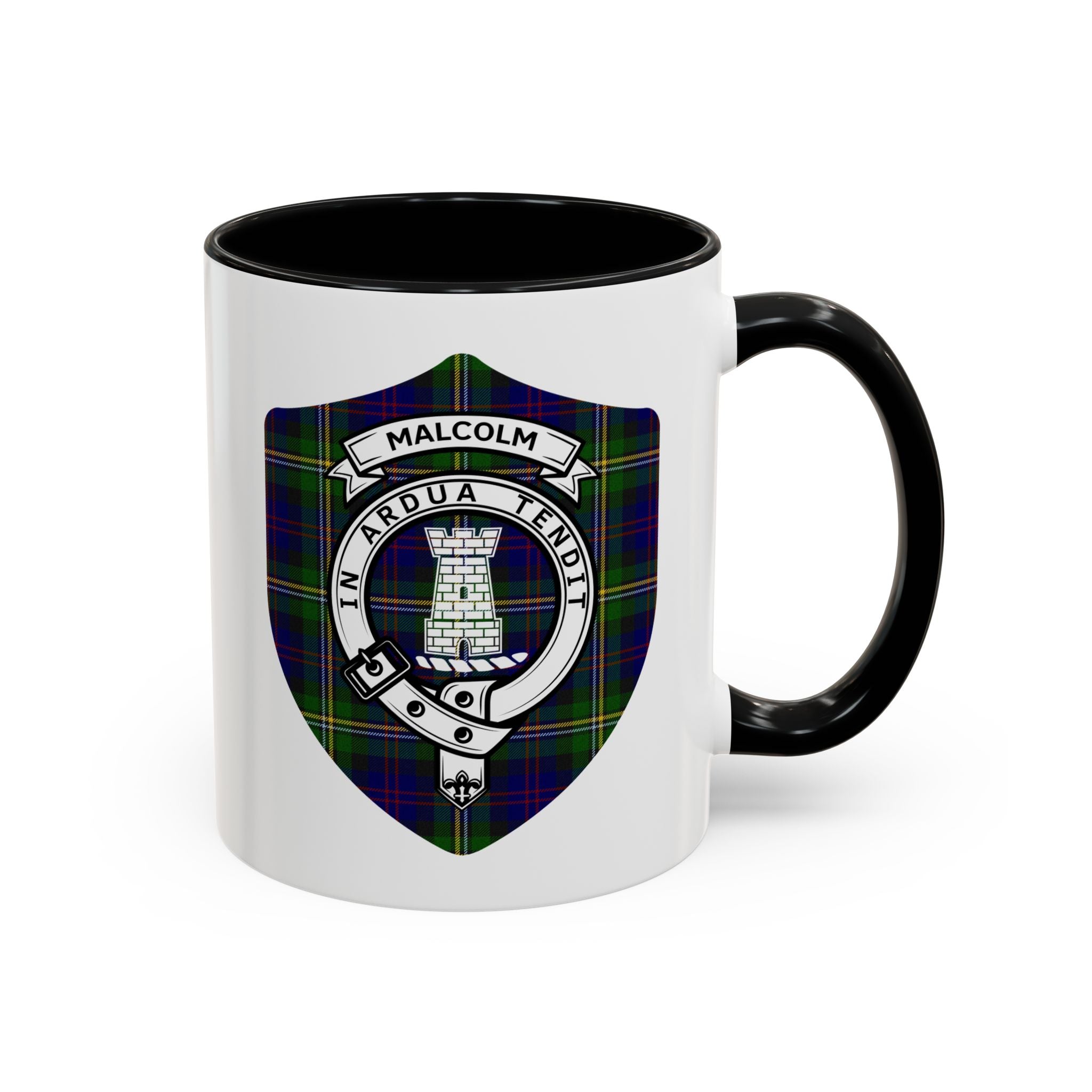 Clan Malcolm Tartan Pattern and Crest Mug