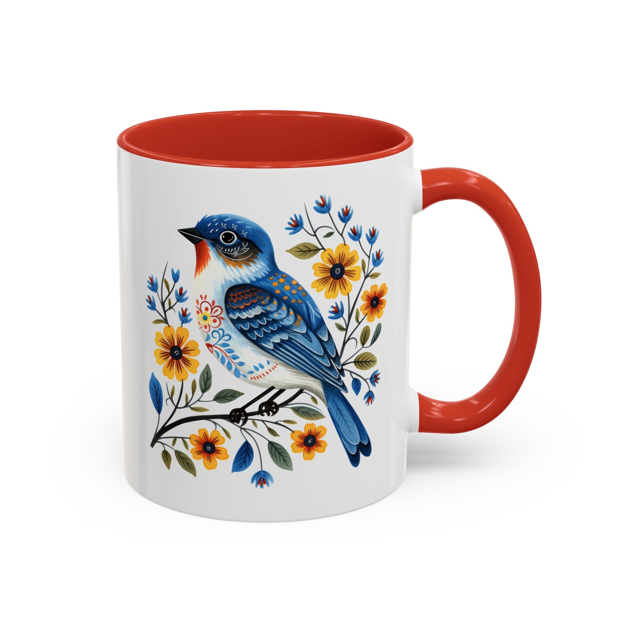 Blue Bird, Folk Art Mug-Mug-Wild Pour