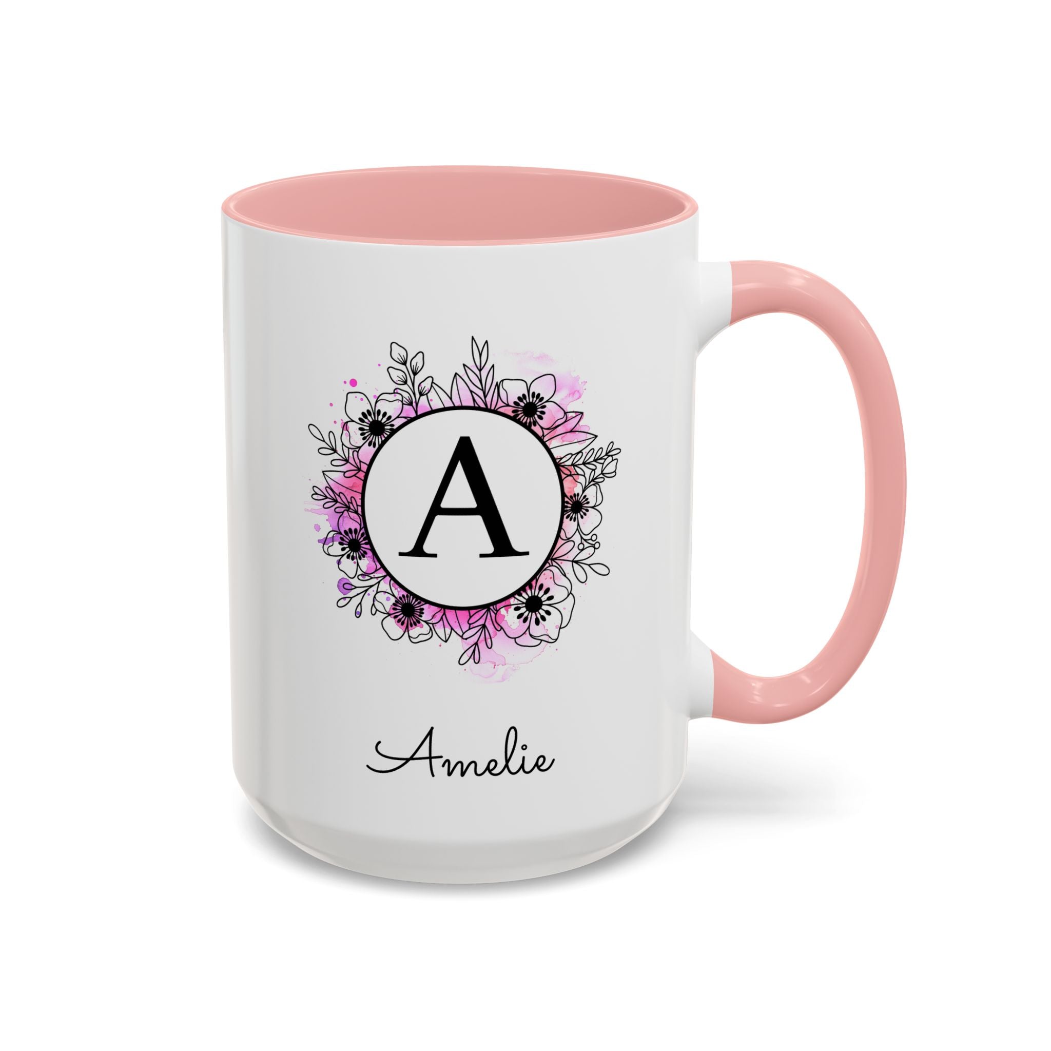 Floral Watercolor Initial and Name, Personalized Monogram Mug-Mug-Wild Pour