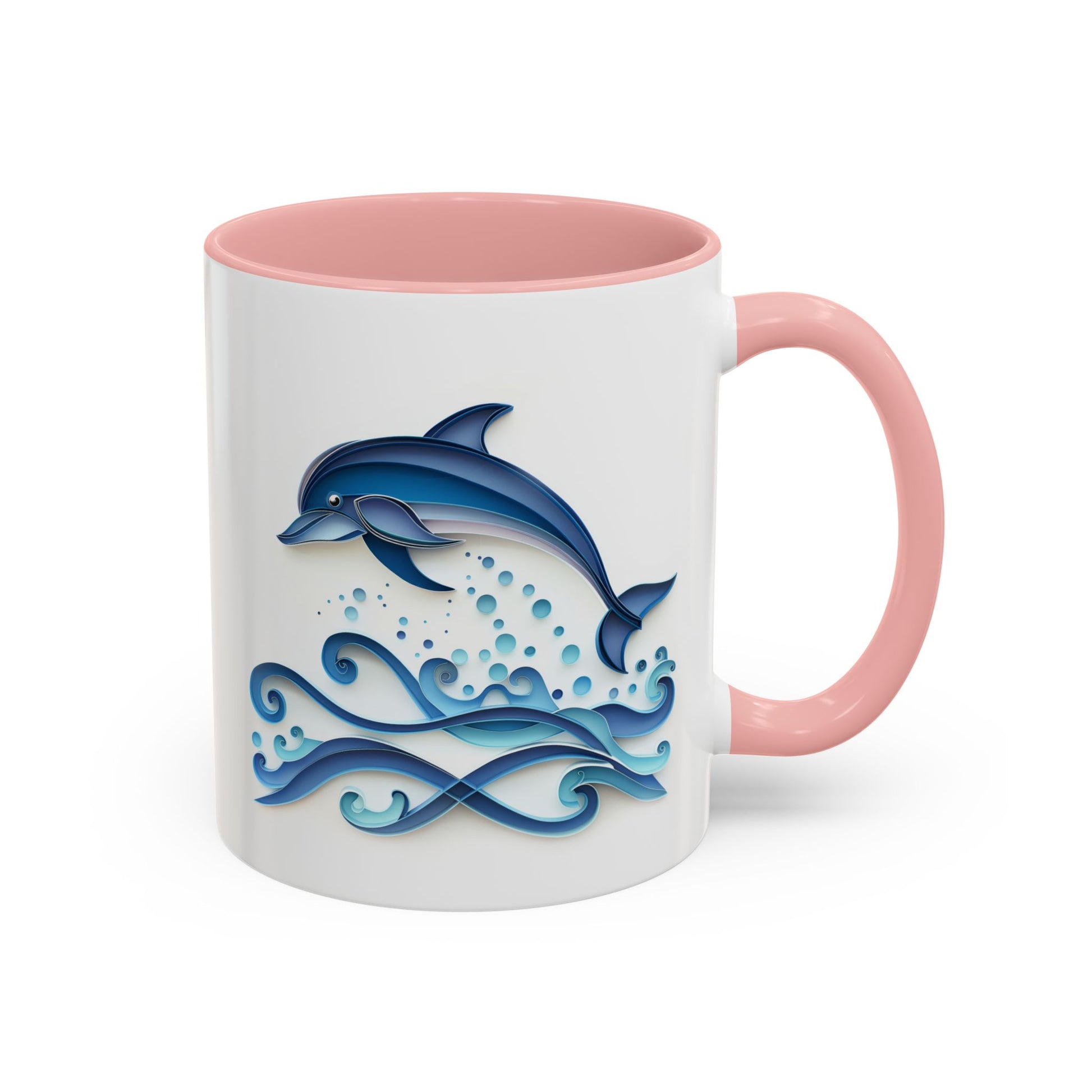 Dolphin, Paper Quilling Mug - Available in a variety of vibrant accent colors, and in 15oz and 11oz sizes. Dishwasher and microwave safe.