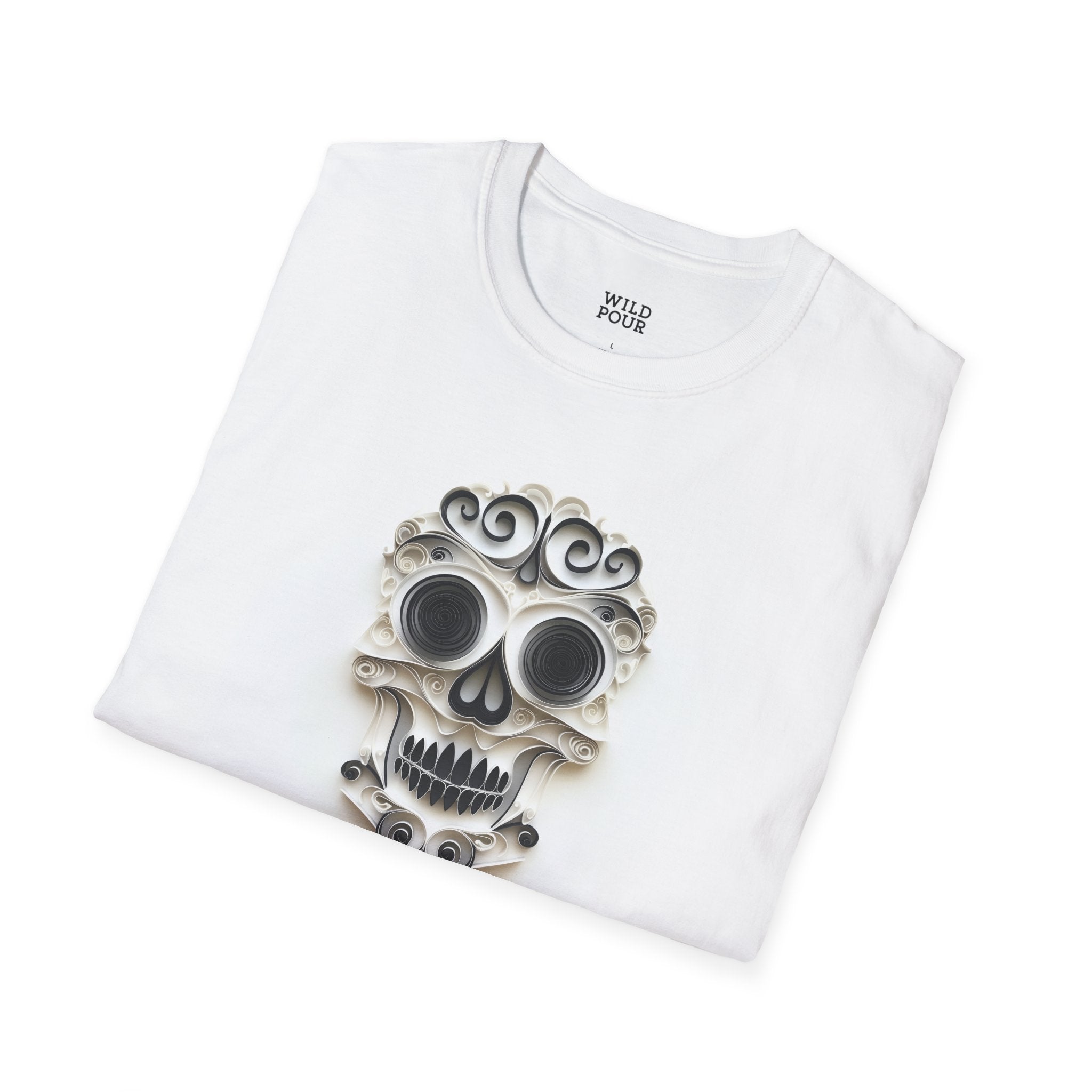 Black & White Skull, Paper Quilling Tee-Adult Tees-Wild Pour