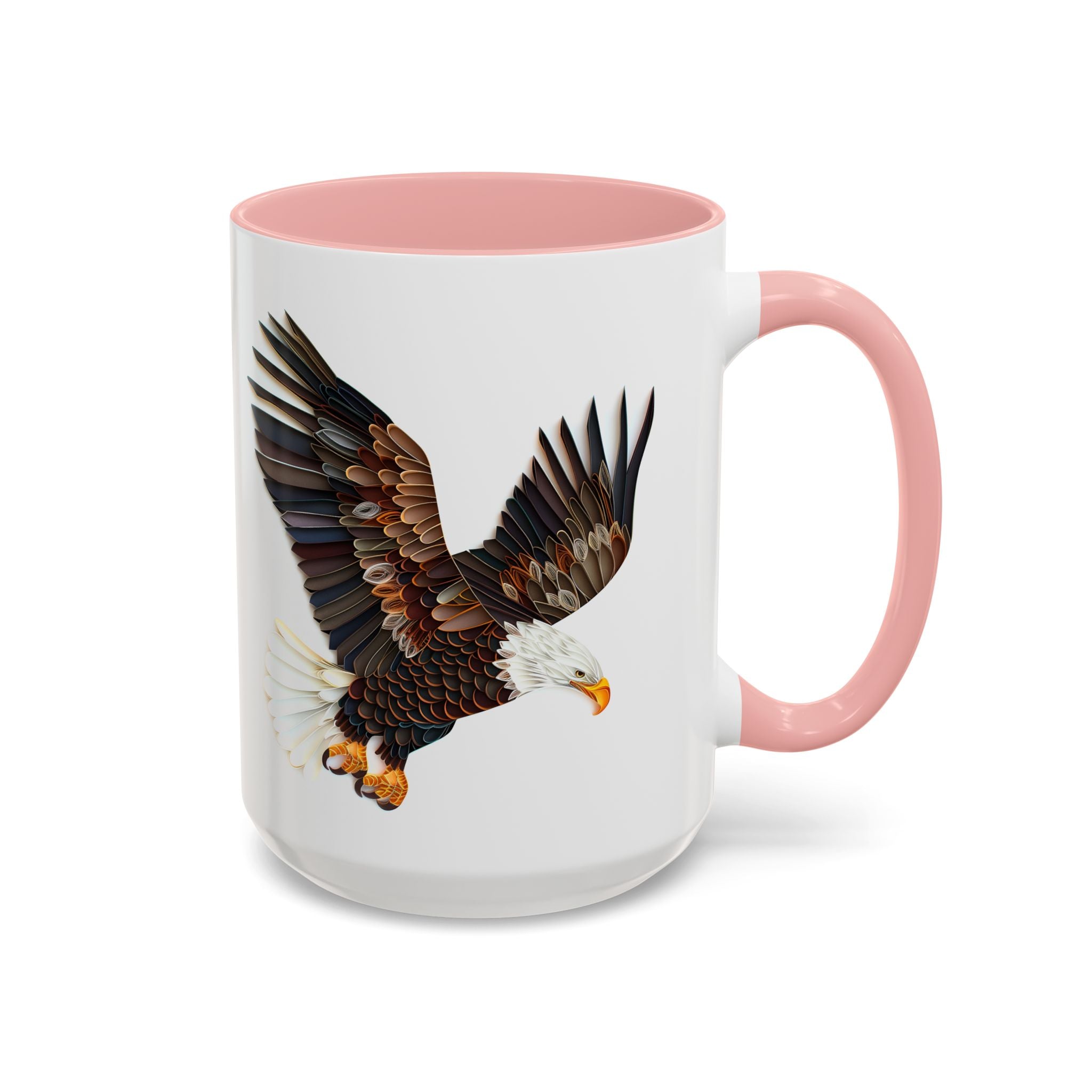 Bald Eagle, Paper Quilling Mug - Available in a variety of vibrant accent colors, and in 15oz and 11oz sizes. Dishwasher and microwave safe.