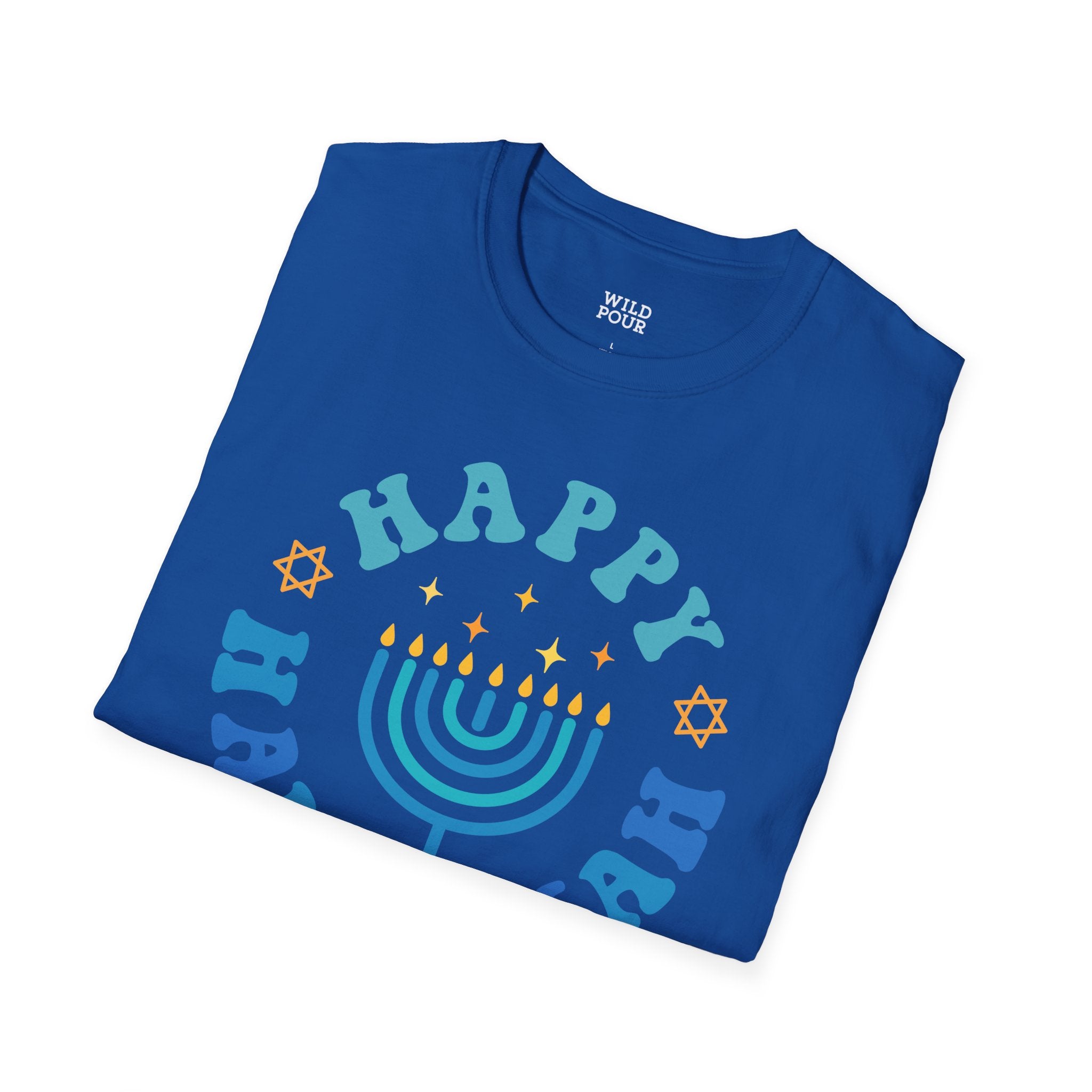 Happy Hanukkah, Menorah Tee-Adult Tees-Wild Pour