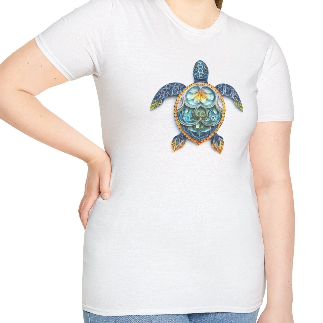 Sea Turtle, Paper Quilling Tee-Adult Tees-Wild Pour