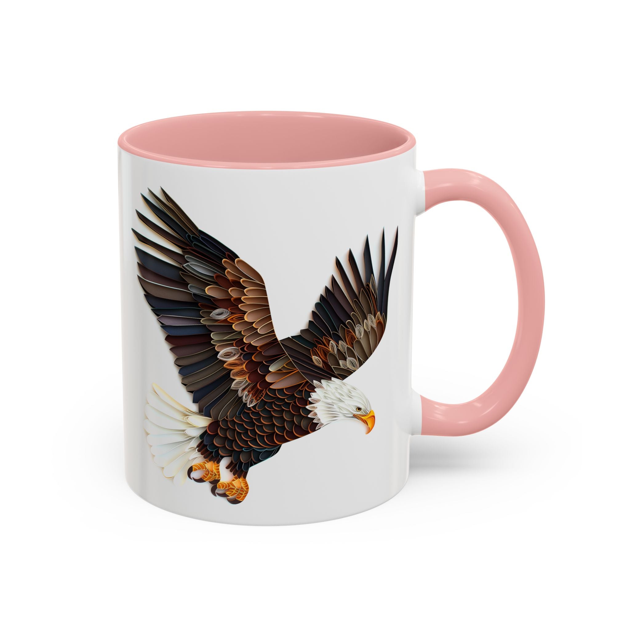 Bald Eagle, Paper Quilling Mug - Available in a variety of vibrant accent colors, and in 15oz and 11oz sizes. Dishwasher and microwave safe.