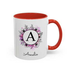 Floral Watercolor Initial and Name, Personalized Monogram Mug-Mug-Wild Pour