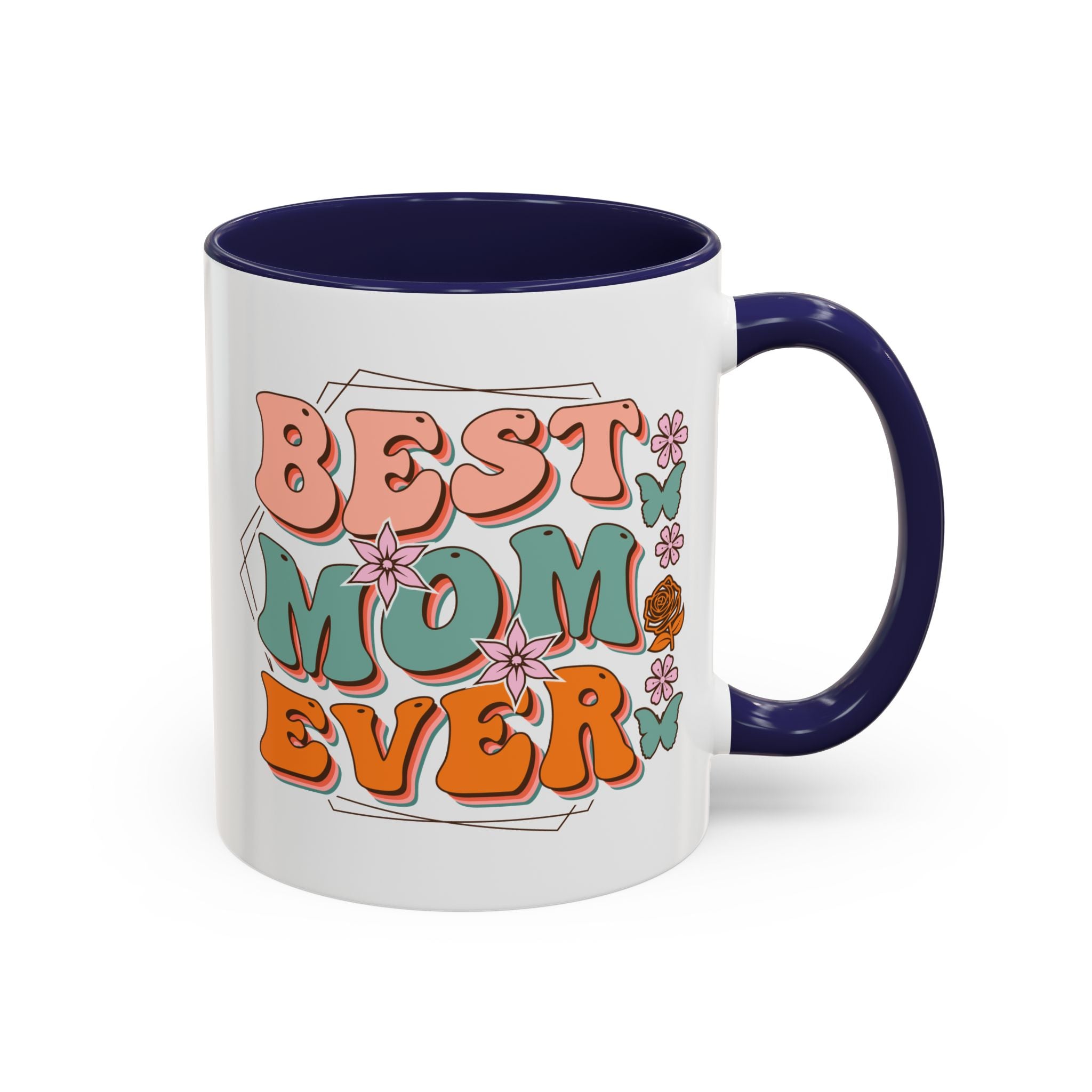 Best Mom Ever, Retro Flowers and Butterflies Mug-Mug-Wild Pour