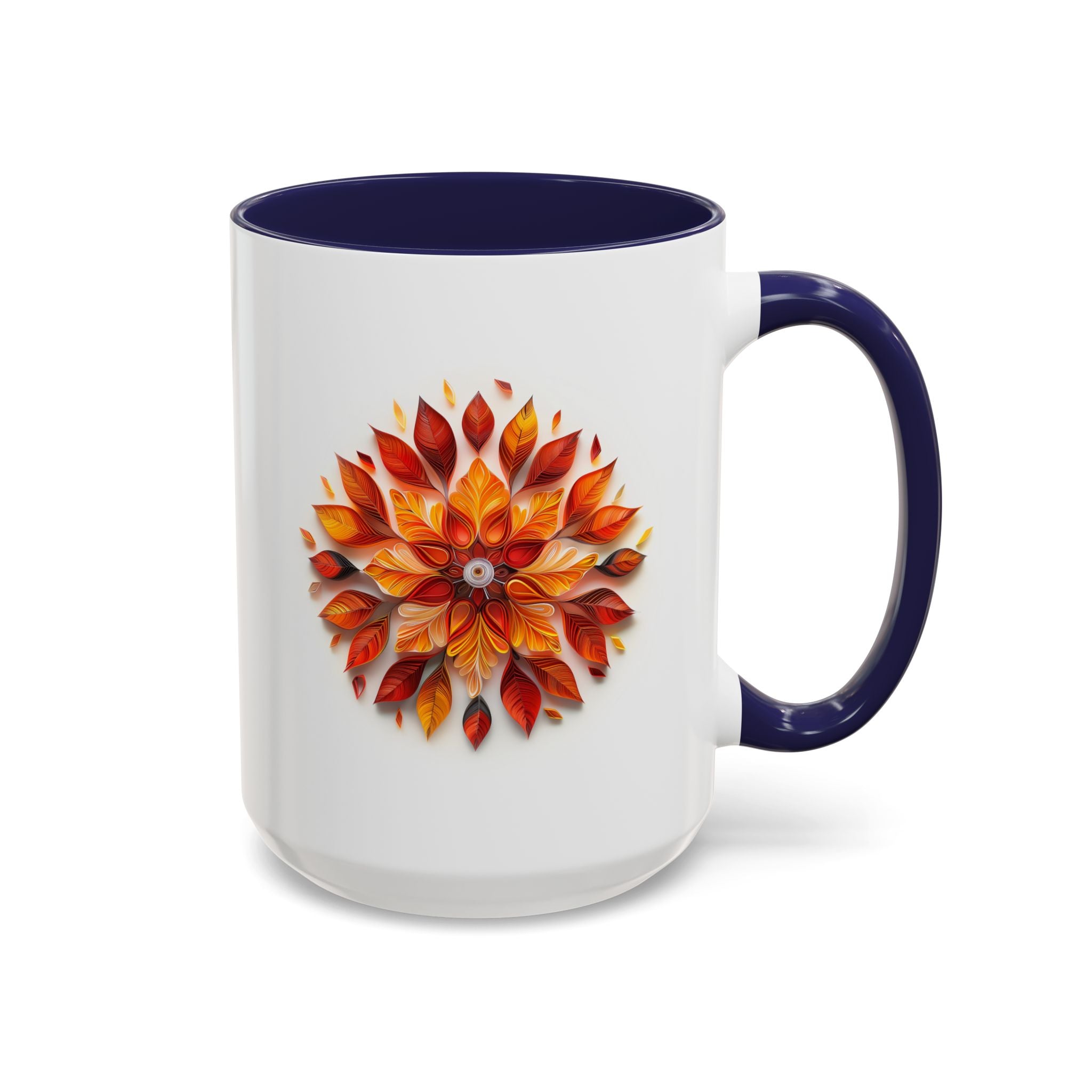 Autumn Leaves, Paper Quilling Mug - Available in a variety of vibrant accent colors, and in 15oz and 11oz sizes. Dishwasher and microwave safe.