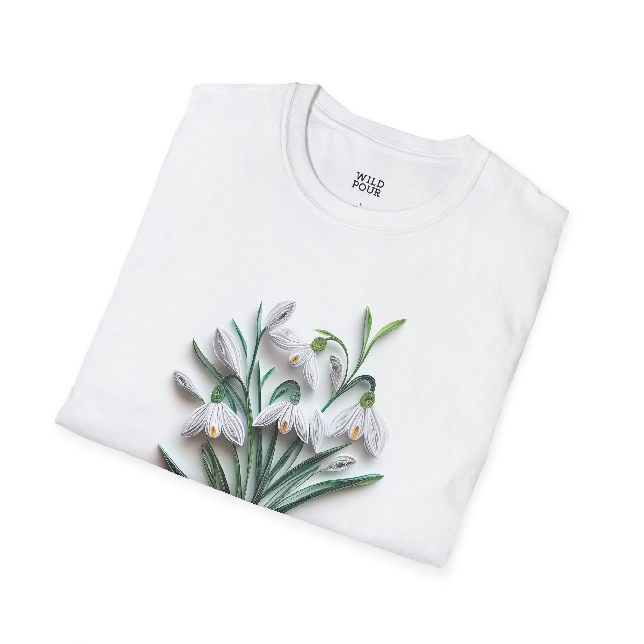 January Snowdrop, Birth Month Paper Quilling Tee-Adult Tees-Wild Pour