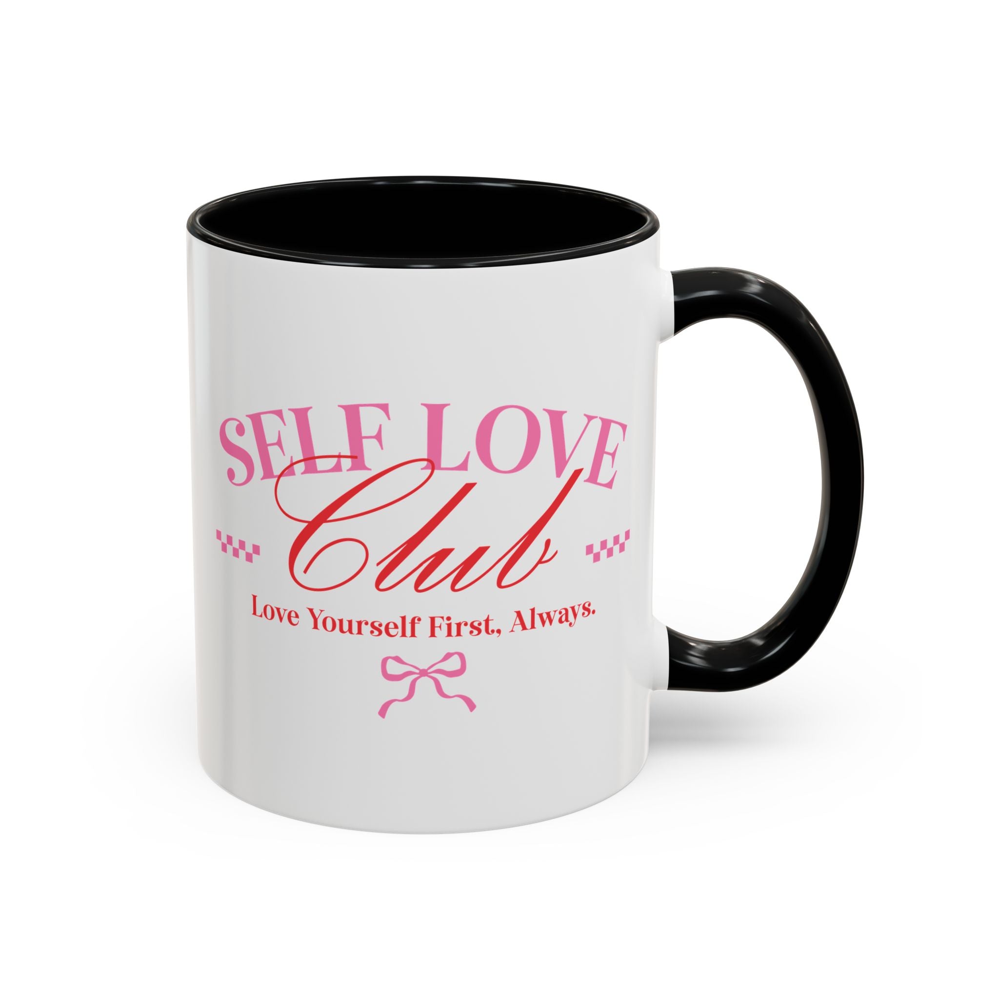 Self-Love Club, Anti-Valentine's Day Mug - Available in a variety of vibrant accent colors, and in 15oz and 11oz sizes. Dishwasher and microwave safe.