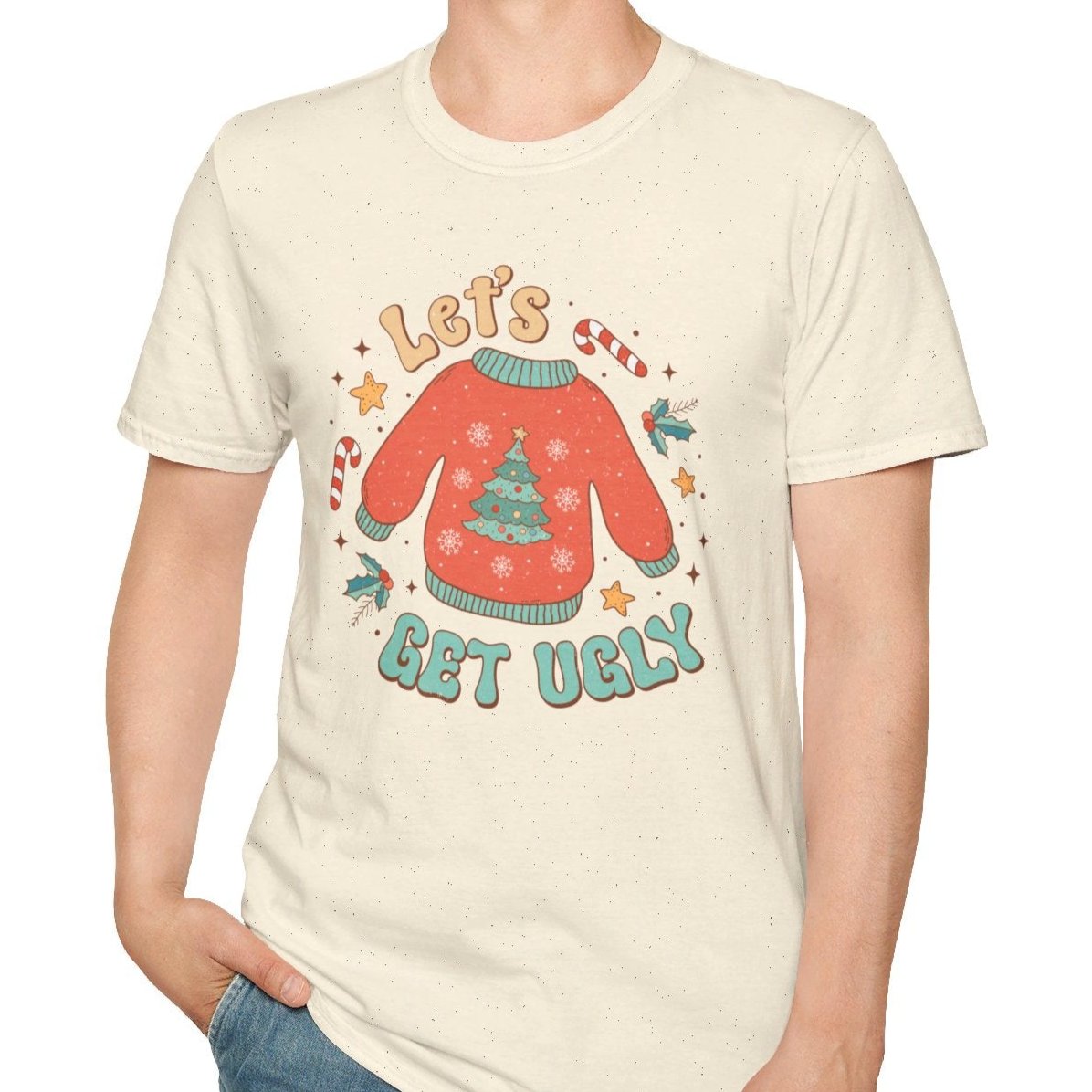 Let's Get Ugly, Ugly Sweater Tee-Adult Tees-Wild Pour