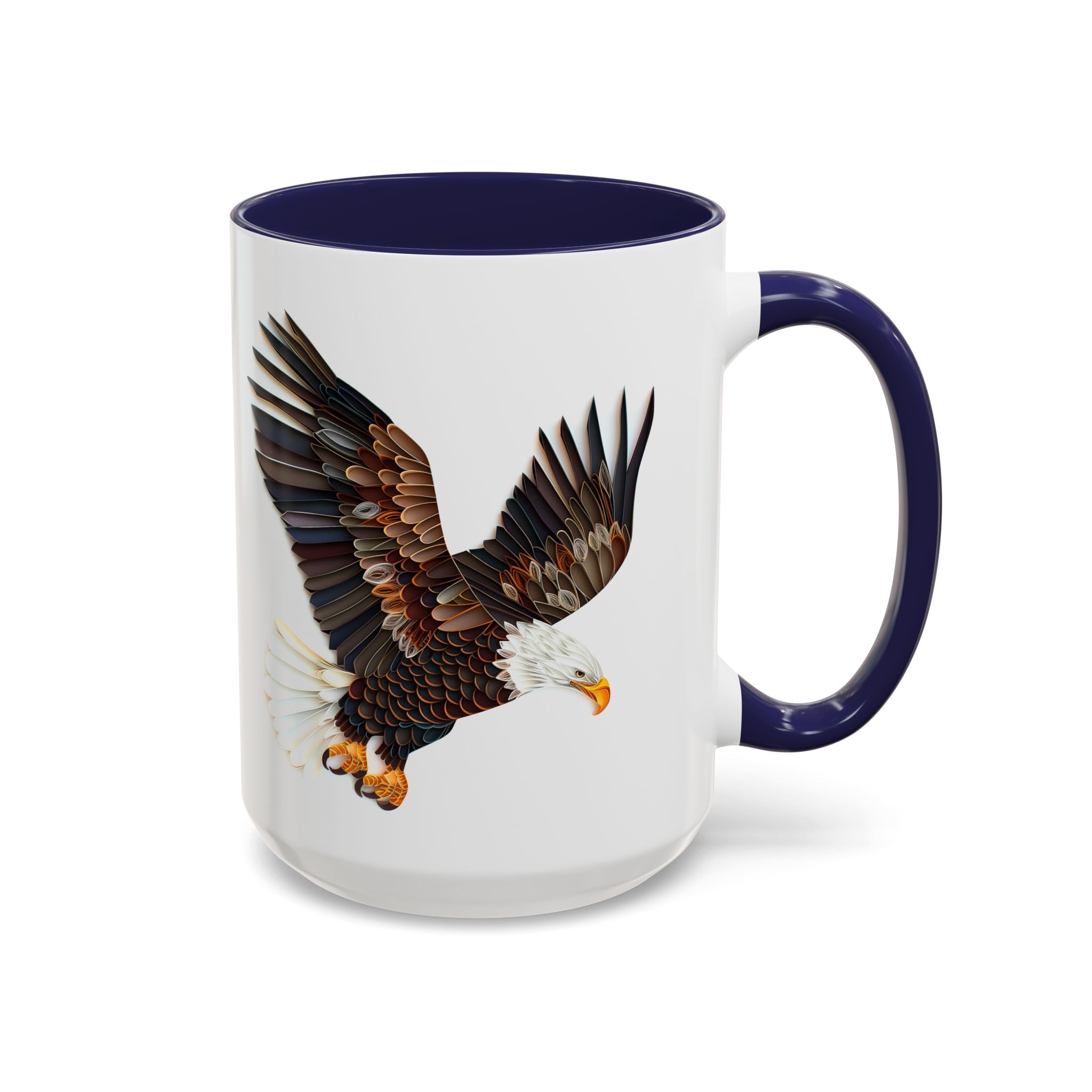 Bald Eagle, Paper Quilling Mug - Available in a variety of vibrant accent colors, and in 15oz and 11oz sizes. Dishwasher and microwave safe.