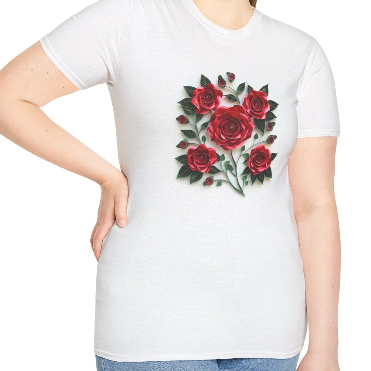 Red Roses, Paper Quilling Tee-Adult Tees-Wild Pour