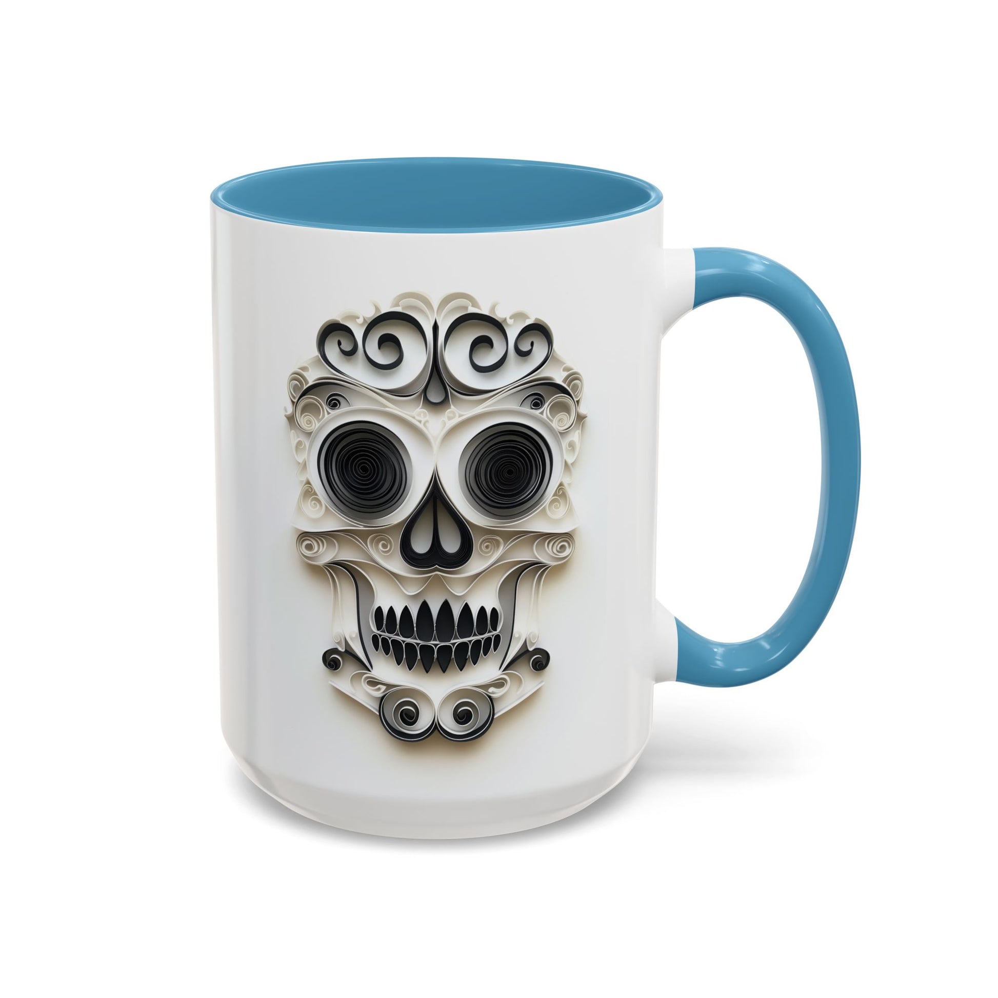 Black & White Skull, Paper Quilling Mug - Available in a variety of vibrant accent colors, and in 15oz and 11oz sizes. Dishwasher and microwave safe.